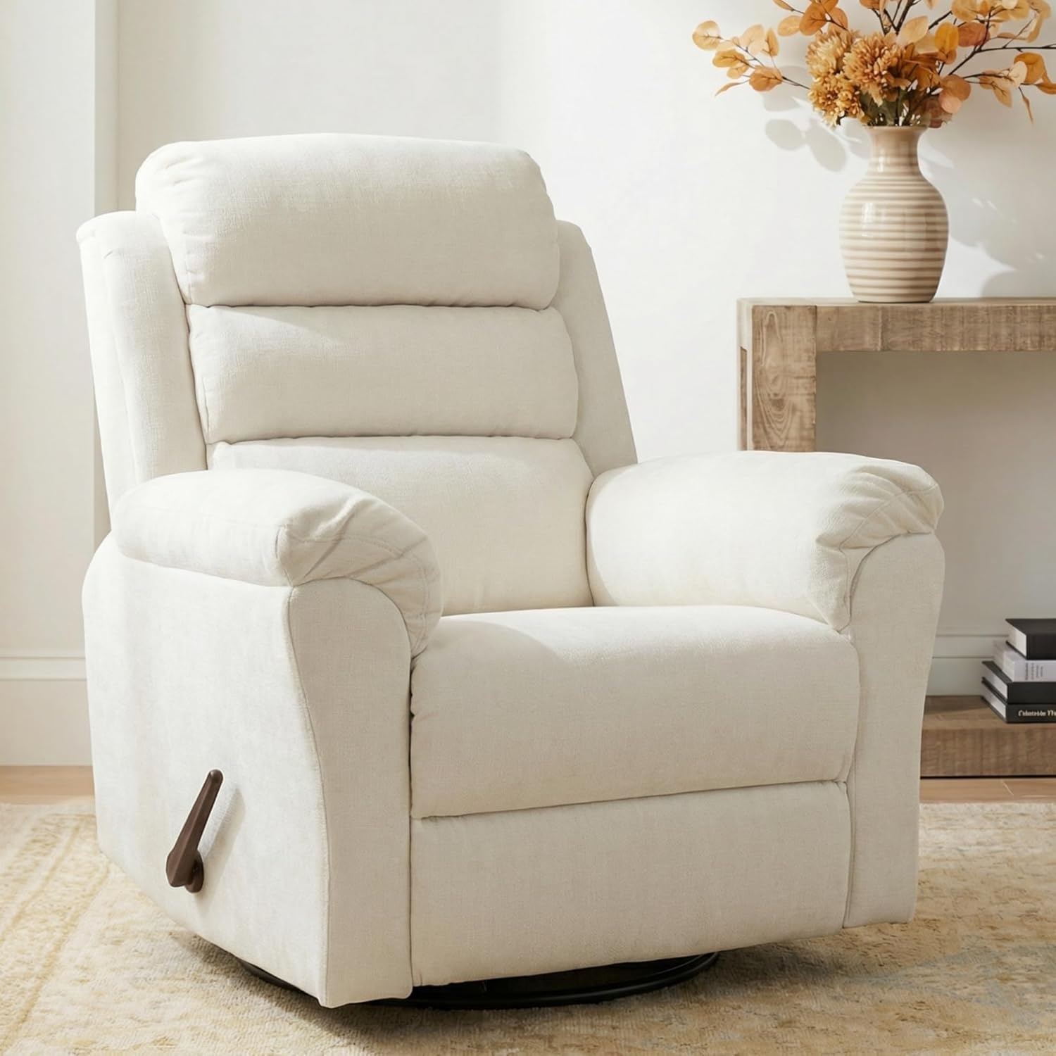 image:imageFLEXISPOT Souffle Swivel Rocker Recliner Chair for Adults Nursery Rocking Glider Chair with Massage amp Heat FSC Wood Frame Manual Recliner for Living Room Nursery amp Relaxation Light GreyWhite