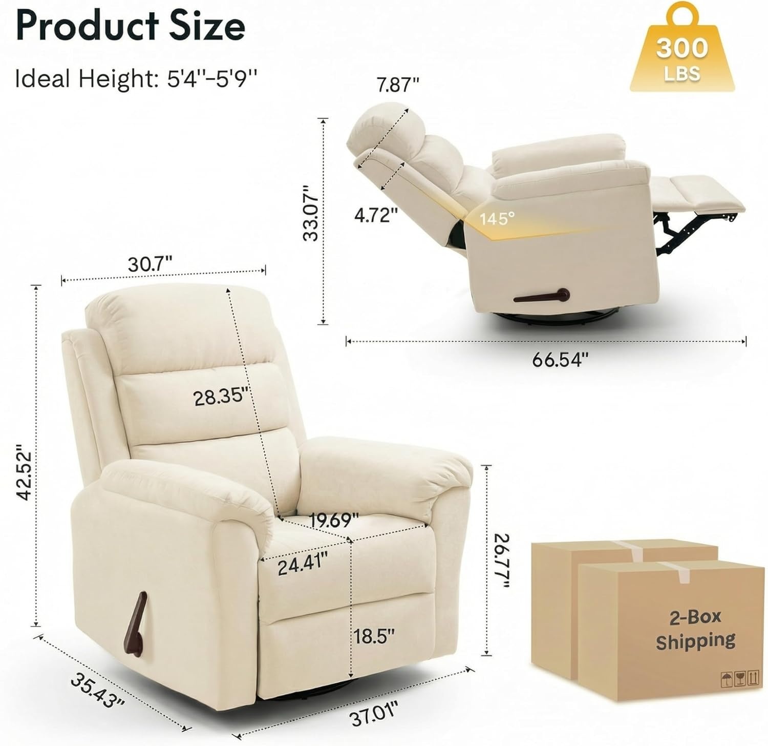 image:imageFLEXISPOT Souffle Swivel Rocker Recliner Chair for Adults Nursery Rocking Glider Chair with Massage amp Heat FSC Wood Frame Manual Recliner for Living Room Nursery amp Relaxation Light GreyWhite