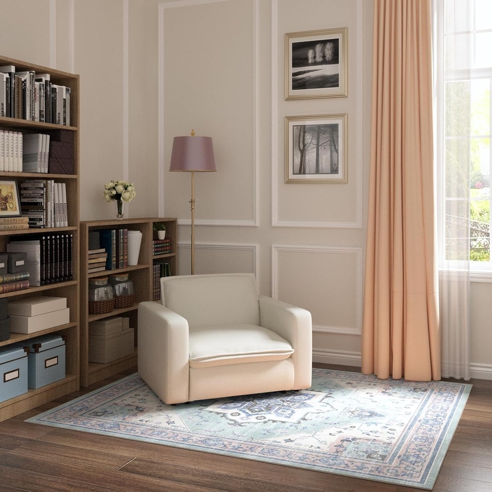 image:imageFLEXISPOT 4x6 Washable Area Rug Patented NonSlip Carpet Low Pile Child amp Pet Friendly HighGrip Rug Pad Included Ideal for Entryway Living Room amp Bedroom Mint Mirage