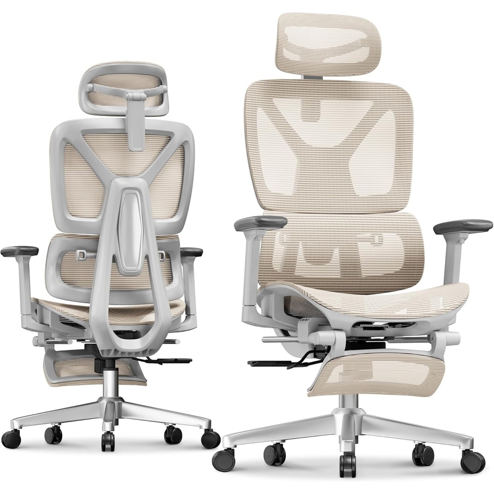 image:imageFLEXISPOT ErgoX Premium Ergonomic Office Chair with Footrest Adjustable 3D Armrests Dynamic Lumbar Support Recline amp Tilt Function Mesh Seat for Home amp Office Use BlackBreathable Cream