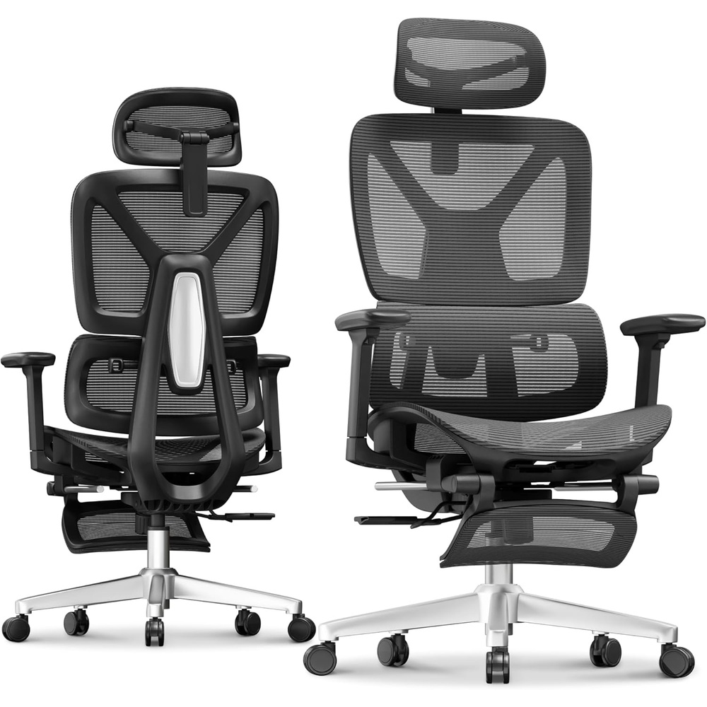 image:imageFLEXISPOT ErgoX Premium Ergonomic Office Chair with Footrest Adjustable 3D Armrests Dynamic Lumbar Support Recline amp Tilt Function Mesh Seat for Home amp Office Use BlackBreathable Dark Grey
