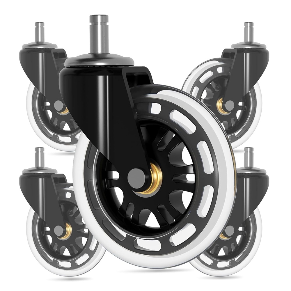 image:imageFLEXISPOT HeavyDuty Office Chair Casters 3 Universal Replacement Wheels for All Floors Smooth amp Silent Polyurethane Rollerblade Style Fits 98 Set of 5