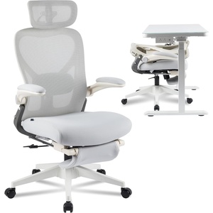 image:imageFLEXISPOT Foldex Ergonomic Office Chair Folding Chair for Small Spaces with Lumbar Support Flipup Armrests 3D Headrest Desk Chairs with Footrest for WorkVideo GameGift Foam Seat BlackGrey