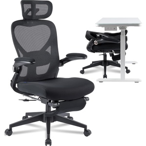 image:imageFLEXISPOT Foldex Ergonomic Office Chair Folding Chair for Small Spaces with Lumbar Support Flipup Armrests 3D Headrest Desk Chairs with Footrest for WorkVideo GameGift Foam Seat BlackBlack