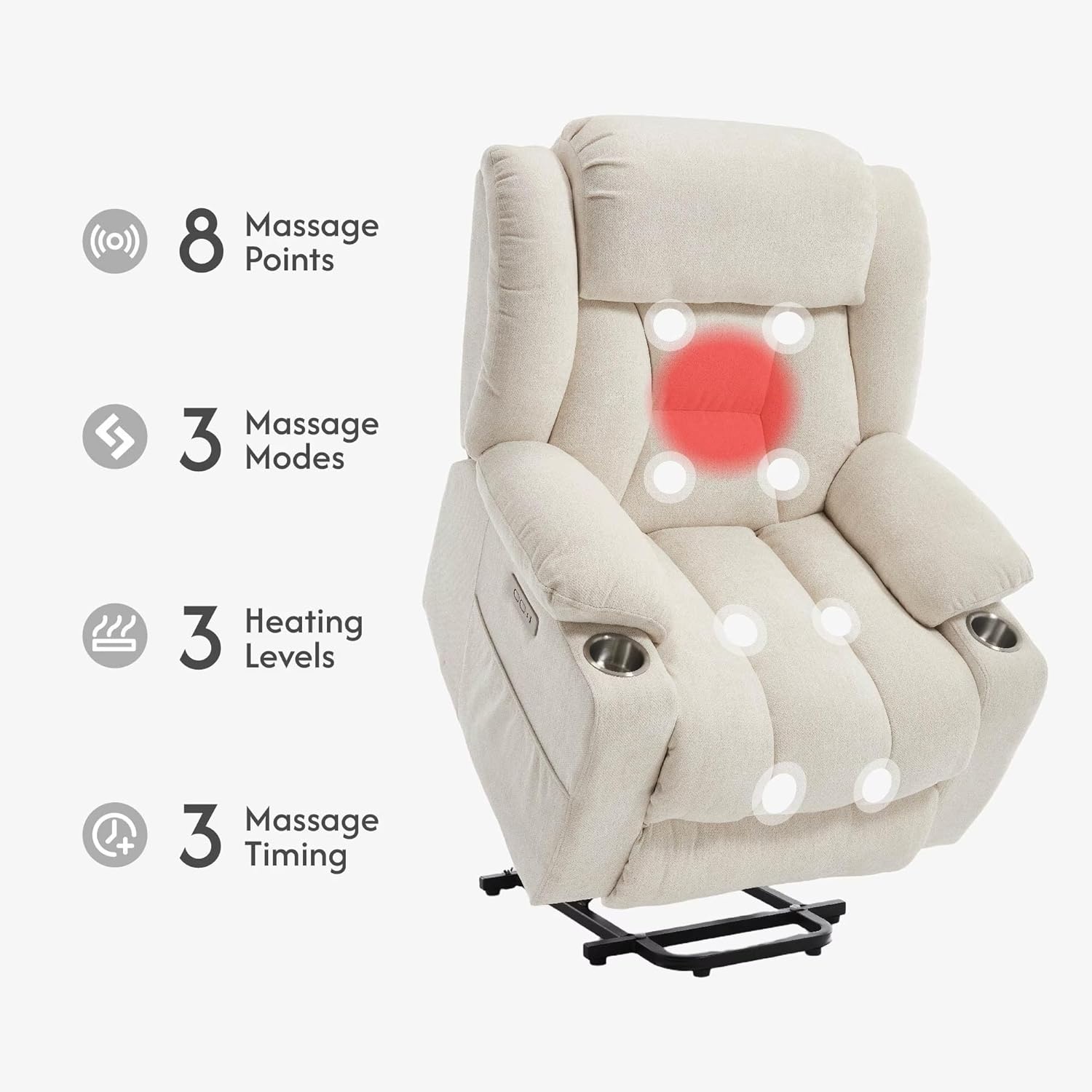image:imageFLEXISPOT XL31 Power Lift Recliner Chair for Elderly Electric Lift Chair with Massage amp Heat PU Leather Reclining Sofa wCup Holders Side Pockets for Living Room BedroomMedium SizeBlackBeige