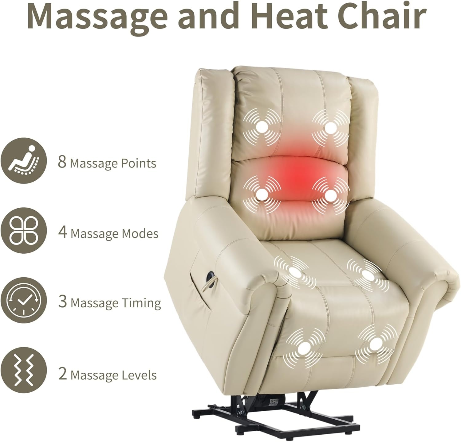 image:imageFLEXISPOT XL31 Power Lift Recliner Chair for Elderly Electric Lift Chair with Massage amp Heat PU Leather Reclining Sofa wCup Holders Side Pockets for Living Room BedroomMedium SizeBlackCream