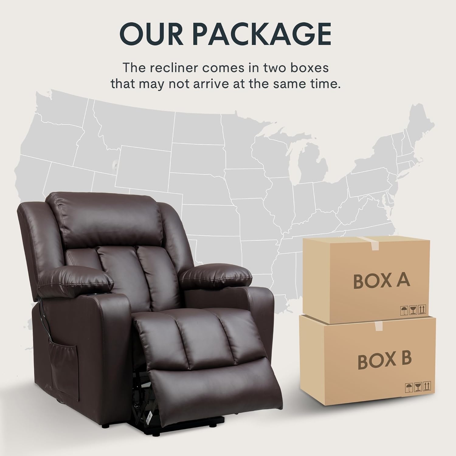 image:imageFLEXISPOT XL31 Power Lift Recliner Chair for Elderly Electric Lift Chair with Massage amp Heat PU Leather Reclining Sofa wCup Holders Side Pockets for Living Room BedroomMedium SizeBlackDarkbrown