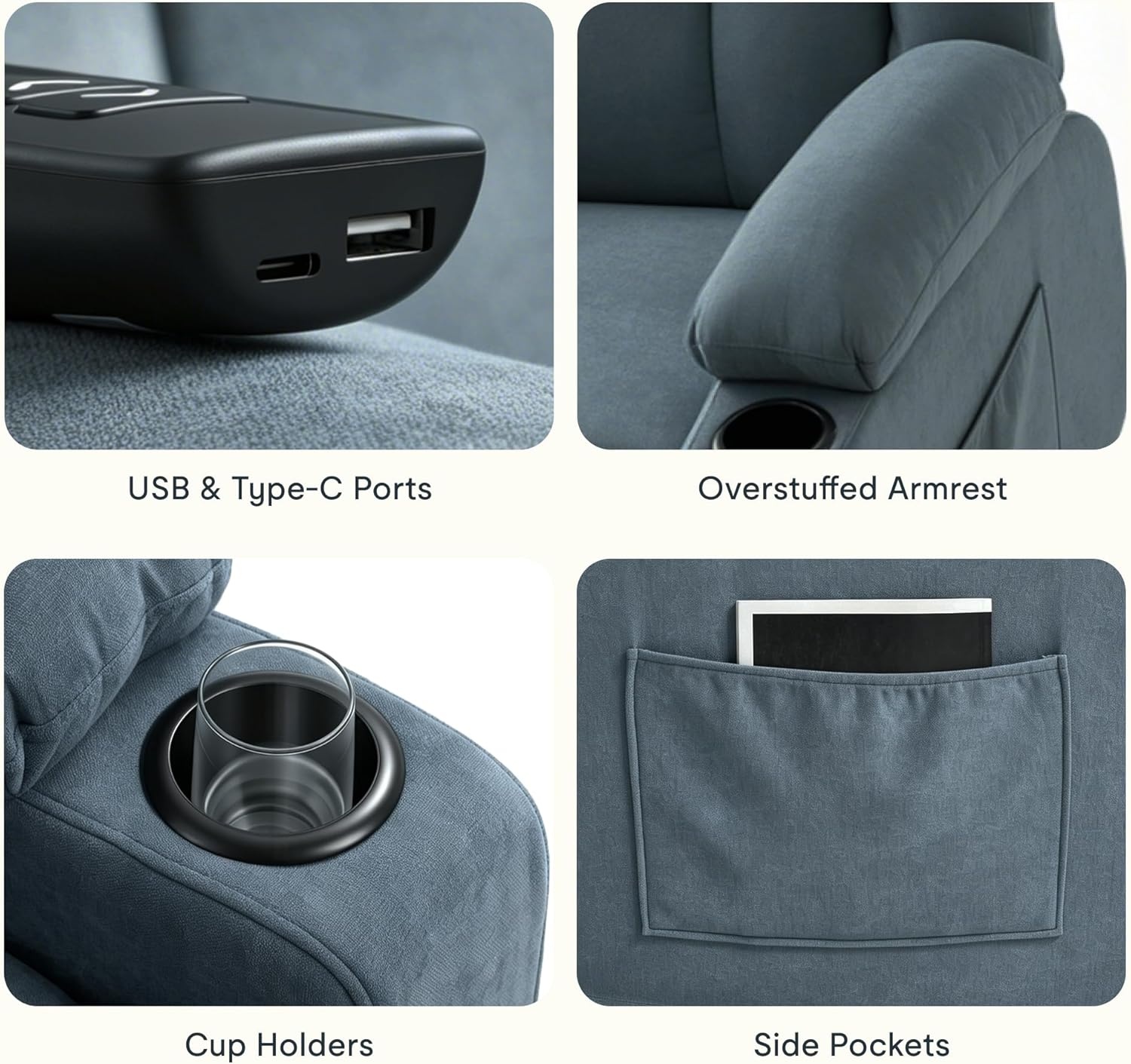 image:imageFLEXISPOT XL31 Power Lift Recliner Chair for Elderly Electric Lift Chair with Massage amp Heat PU Leather Reclining Sofa wCup Holders Side Pockets for Living Room BedroomMedium SizeBlackDenim Blue