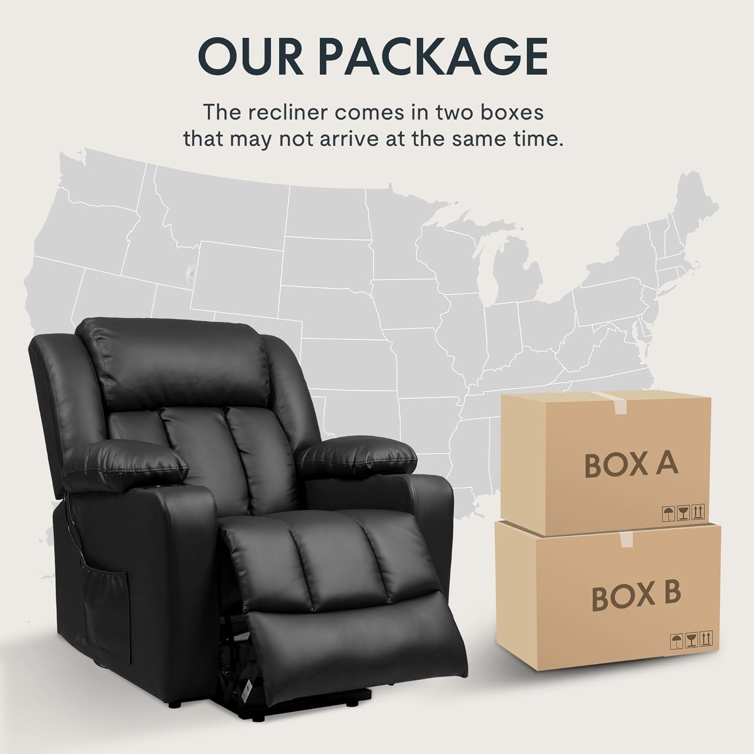 image:imageFLEXISPOT XL31 Power Lift Recliner Chair for Elderly Electric Lift Chair with Massage amp Heat PU Leather Reclining Sofa wCup Holders Side Pockets for Living Room BedroomMedium SizeBlackBlack