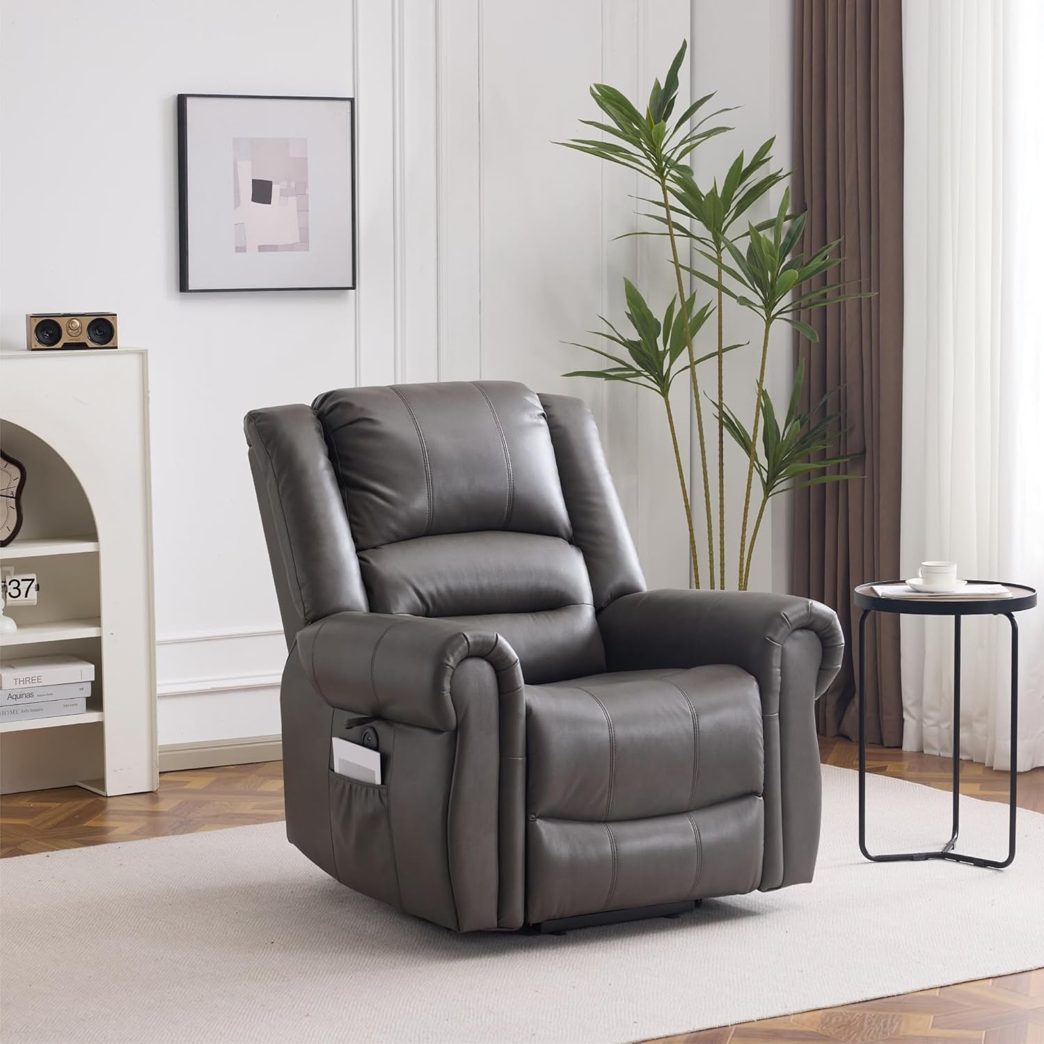 image:imageFLEXISPOT XL31 Power Lift Recliner Chair for Elderly Electric Lift Chair with Massage amp Heat PU Leather Reclining Sofa wCup Holders Side Pockets for Living Room BedroomMedium SizeBlackCharcoal Gray