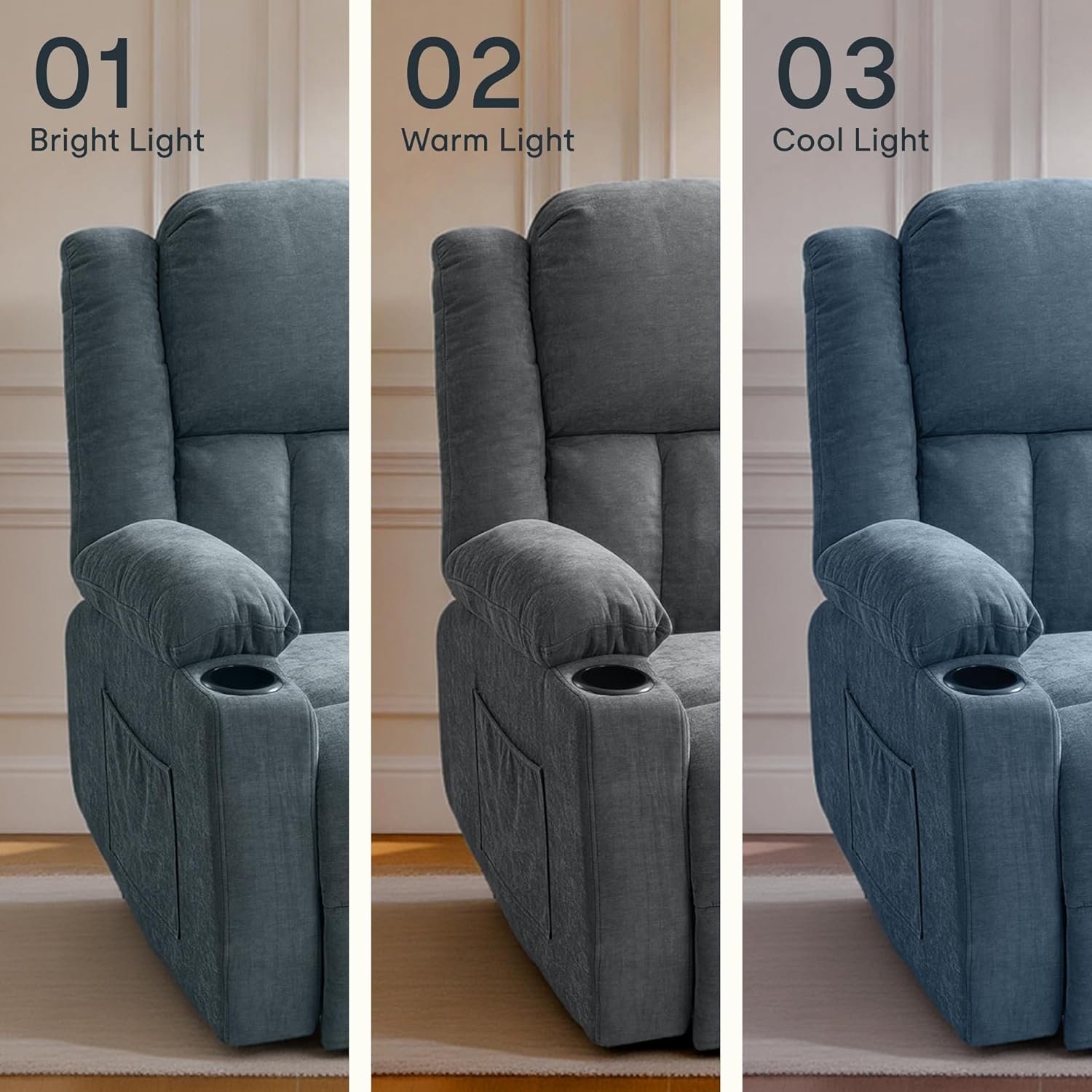 image:imageFLEXISPOT XL31 Power Lift Recliner Chair for Elderly Electric Lift Chair with Massage amp Heat PU Leather Reclining Sofa wCup Holders Side Pockets for Living Room BedroomMedium SizeBlackDenim Blue
