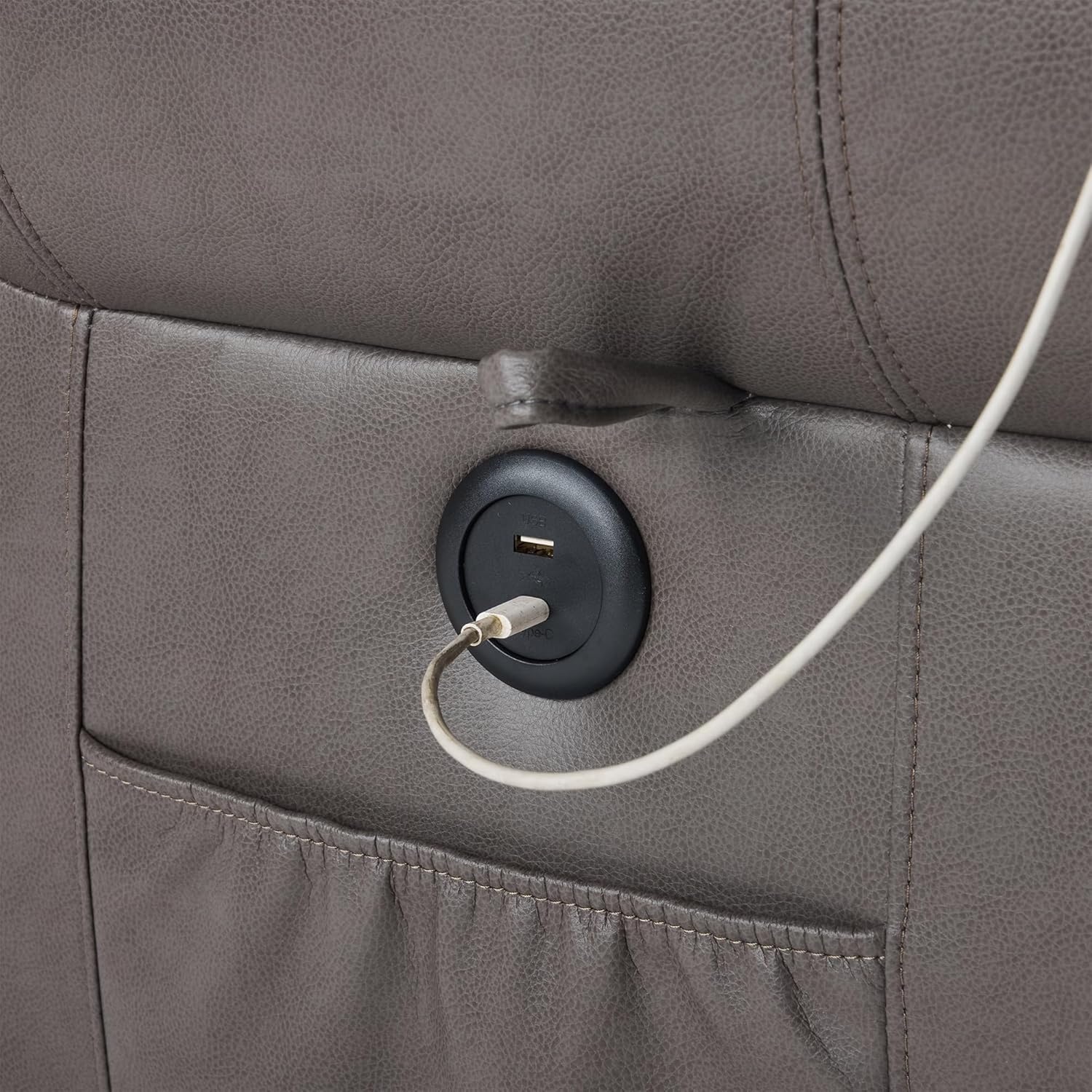 image:imageFLEXISPOT XL31 Power Lift Recliner Chair for Elderly Electric Lift Chair with Massage amp Heat PU Leather Reclining Sofa wCup Holders Side Pockets for Living Room BedroomMedium SizeBlackCharcoal Gray