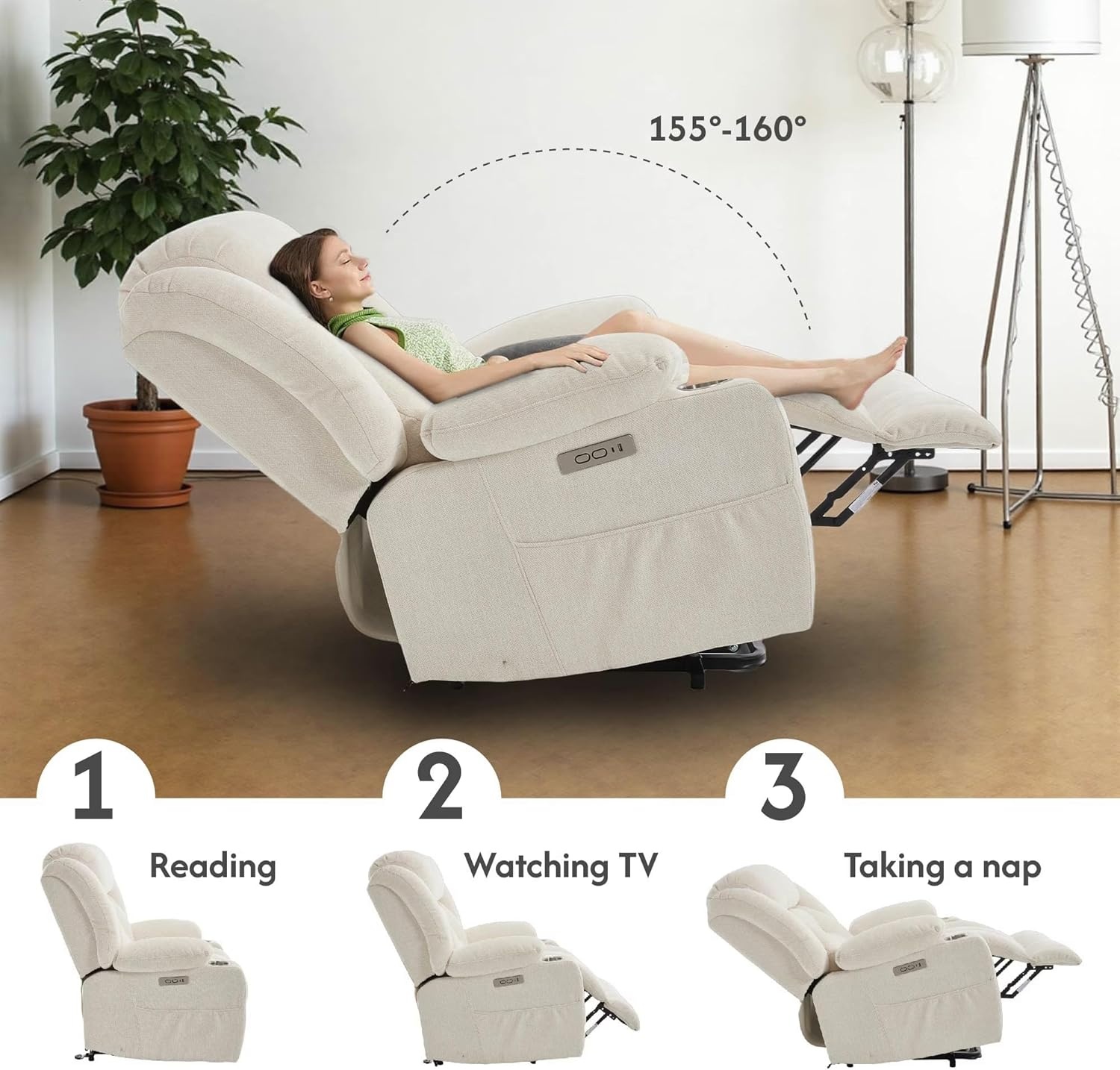 image:imageFLEXISPOT XL31 Power Lift Recliner Chair for Elderly Electric Lift Chair with Massage amp Heat PU Leather Reclining Sofa wCup Holders Side Pockets for Living Room BedroomMedium SizeBlackBeige