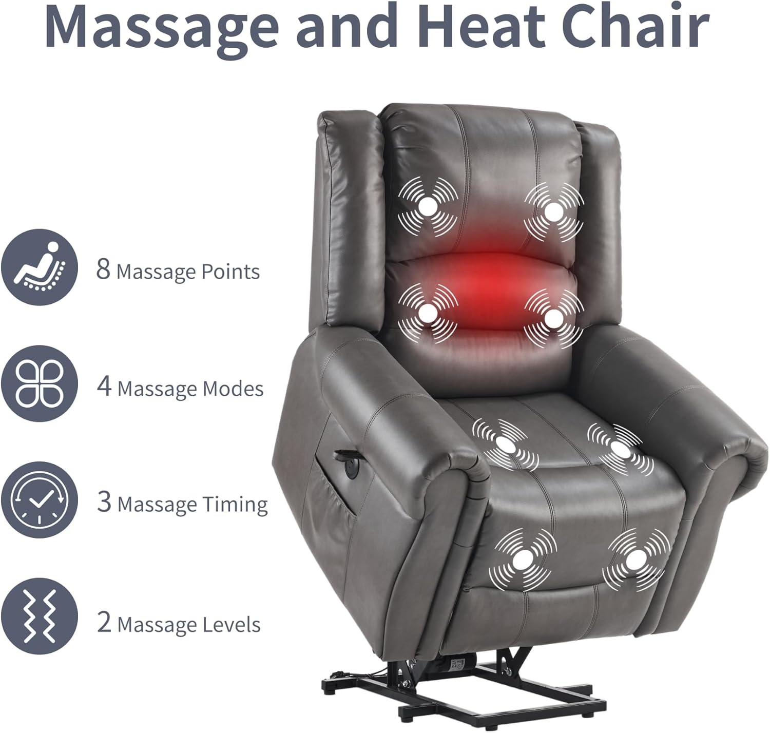 image:imageFLEXISPOT XL31 Power Lift Recliner Chair for Elderly Electric Lift Chair with Massage amp Heat PU Leather Reclining Sofa wCup Holders Side Pockets for Living Room BedroomMedium SizeBlackCharcoal Gray