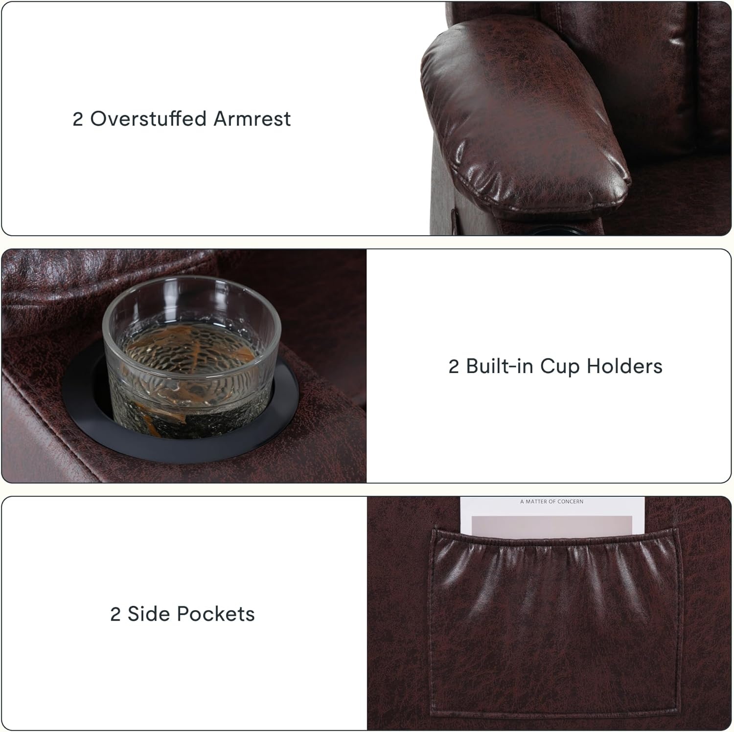 image:imageFLEXISPOT XL31 Power Lift Recliner Chair for Elderly Electric Lift Chair with Massage amp Heat PU Leather Reclining Sofa wCup Holders Side Pockets for Living Room BedroomMedium SizeBlackBrown
