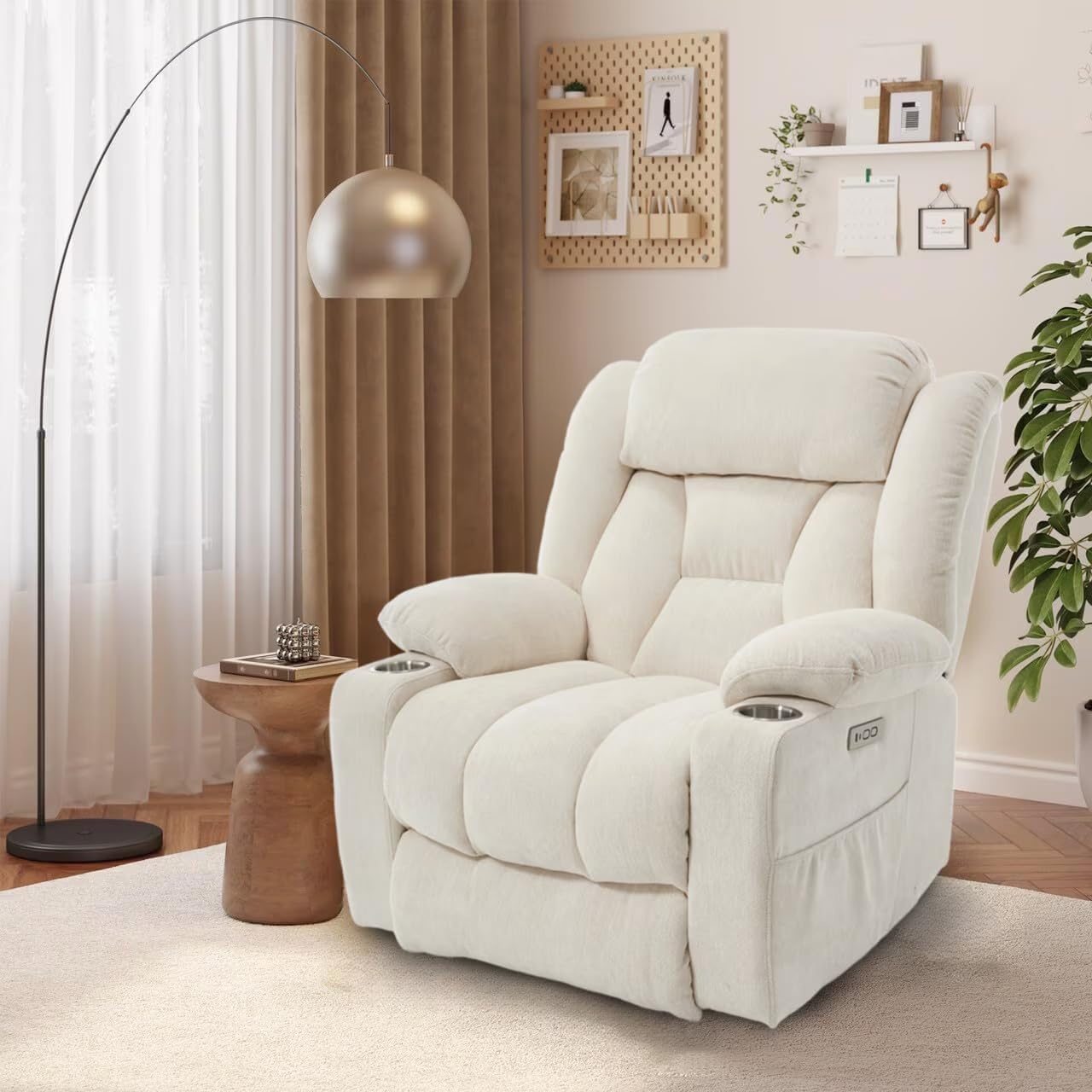 image:imageFLEXISPOT XL31 Power Lift Recliner Chair for Elderly Electric Lift Chair with Massage amp Heat PU Leather Reclining Sofa wCup Holders Side Pockets for Living Room BedroomMedium SizeBlackBeige