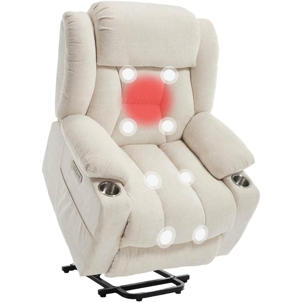 image:imageFLEXISPOT XL31 Power Lift Recliner Chair for Elderly Electric Lift Chair with Massage amp Heat PU Leather Reclining Sofa wCup Holders Side Pockets for Living Room BedroomMedium SizeBlackBeige