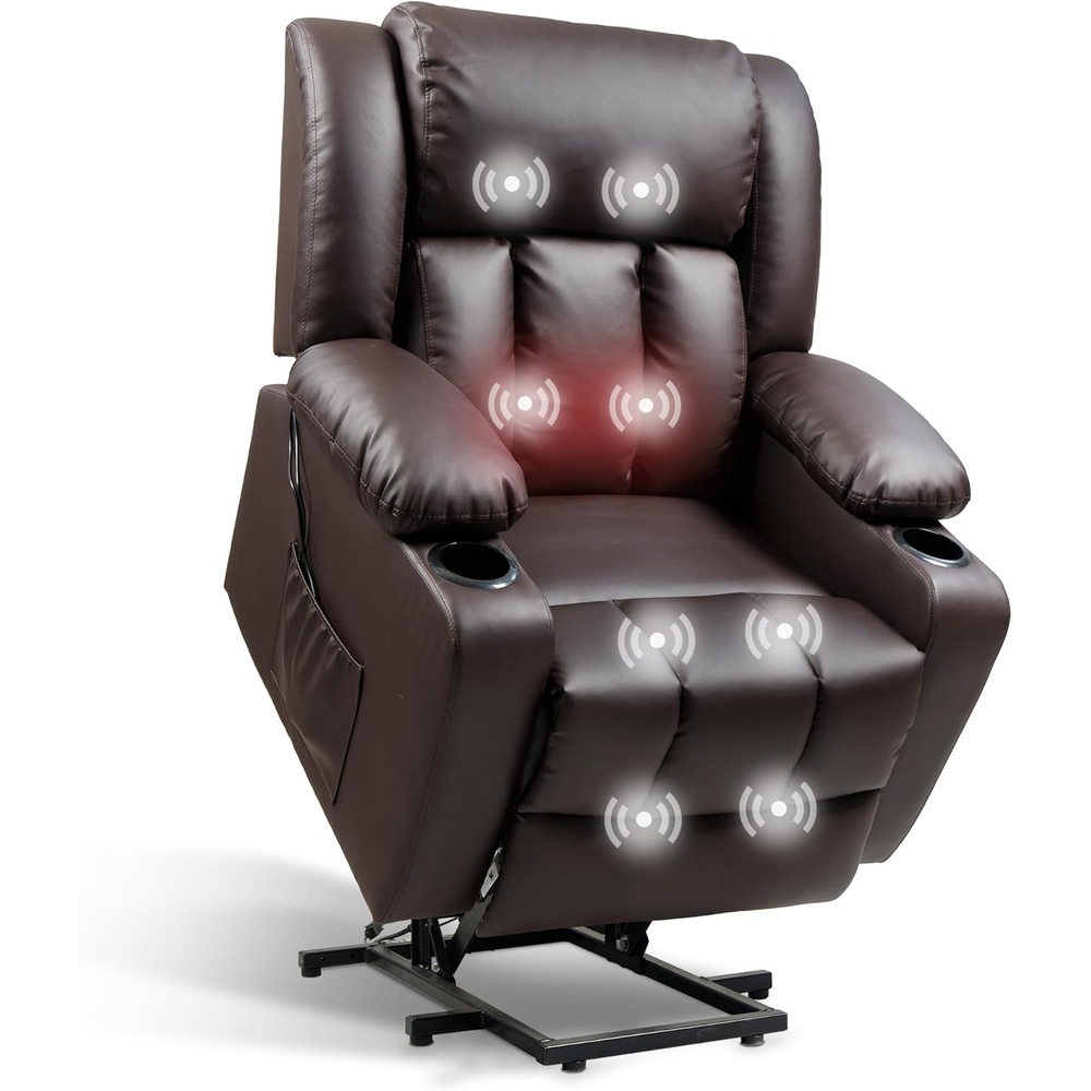 image:imageFLEXISPOT XL31 Power Lift Recliner Chair for Elderly Electric Lift Chair with Massage amp Heat PU Leather Reclining Sofa wCup Holders Side Pockets for Living Room BedroomMedium SizeBlackBrown