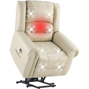image:imageFLEXISPOT XL31 Power Lift Recliner Chair for Elderly Electric Lift Chair with Massage amp Heat PU Leather Reclining Sofa wCup Holders Side Pockets for Living Room BedroomMedium SizeBlackCream