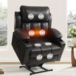 image:imageFLEXISPOT XL31 Power Lift Recliner Chair for Elderly Electric Lift Chair with Massage amp Heat PU Leather Reclining Sofa wCup Holders Side Pockets for Living Room BedroomMedium SizeBlackDarkgrey