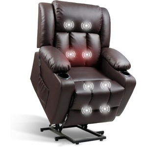 image:imageFLEXISPOT XL31 Power Lift Recliner Chair for Elderly Electric Lift Chair with Massage amp Heat PU Leather Reclining Sofa wCup Holders Side Pockets for Living Room BedroomMedium SizeBlackBrown