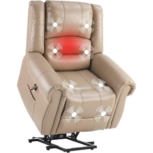 image:imageFLEXISPOT XL31 Power Lift Recliner Chair for Elderly Electric Lift Chair with Massage amp Heat PU Leather Reclining Sofa wCup Holders Side Pockets for Living Room BedroomMedium SizeBlackLight Brown