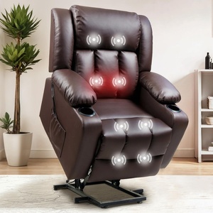 image:imageFLEXISPOT XL31 Power Lift Recliner Chair for Elderly Electric Lift Chair with Massage amp Heat PU Leather Reclining Sofa wCup Holders Side Pockets for Living Room BedroomMedium SizeBlackDarkbrown