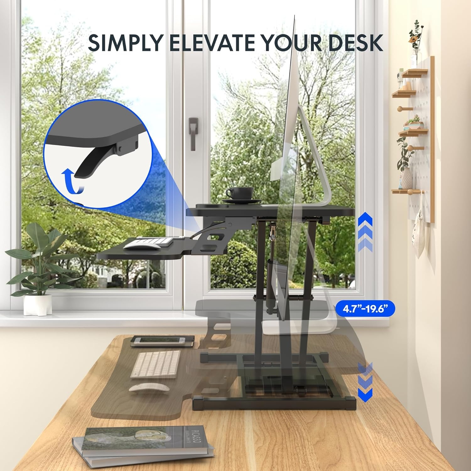 image:imageFLEXISPOT 36inch Standing Desk Converter Height Adjustable Sit to Stand Up Workstation Dual Monitor and Laptop Riser with Wide Keyboard Tray Black