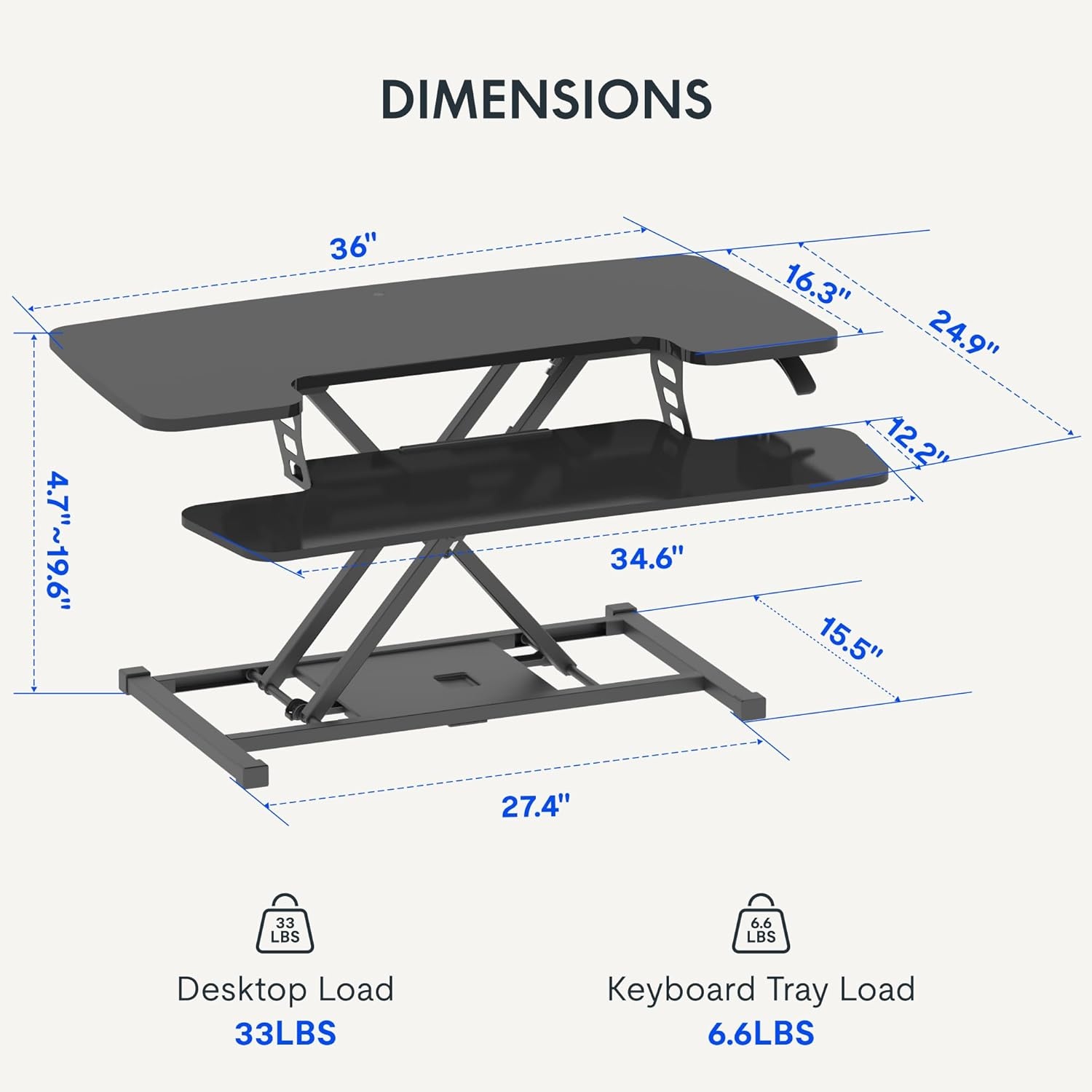 image:imageFLEXISPOT 36inch Standing Desk Converter Height Adjustable Sit to Stand Up Workstation Dual Monitor and Laptop Riser with Wide Keyboard Tray Black