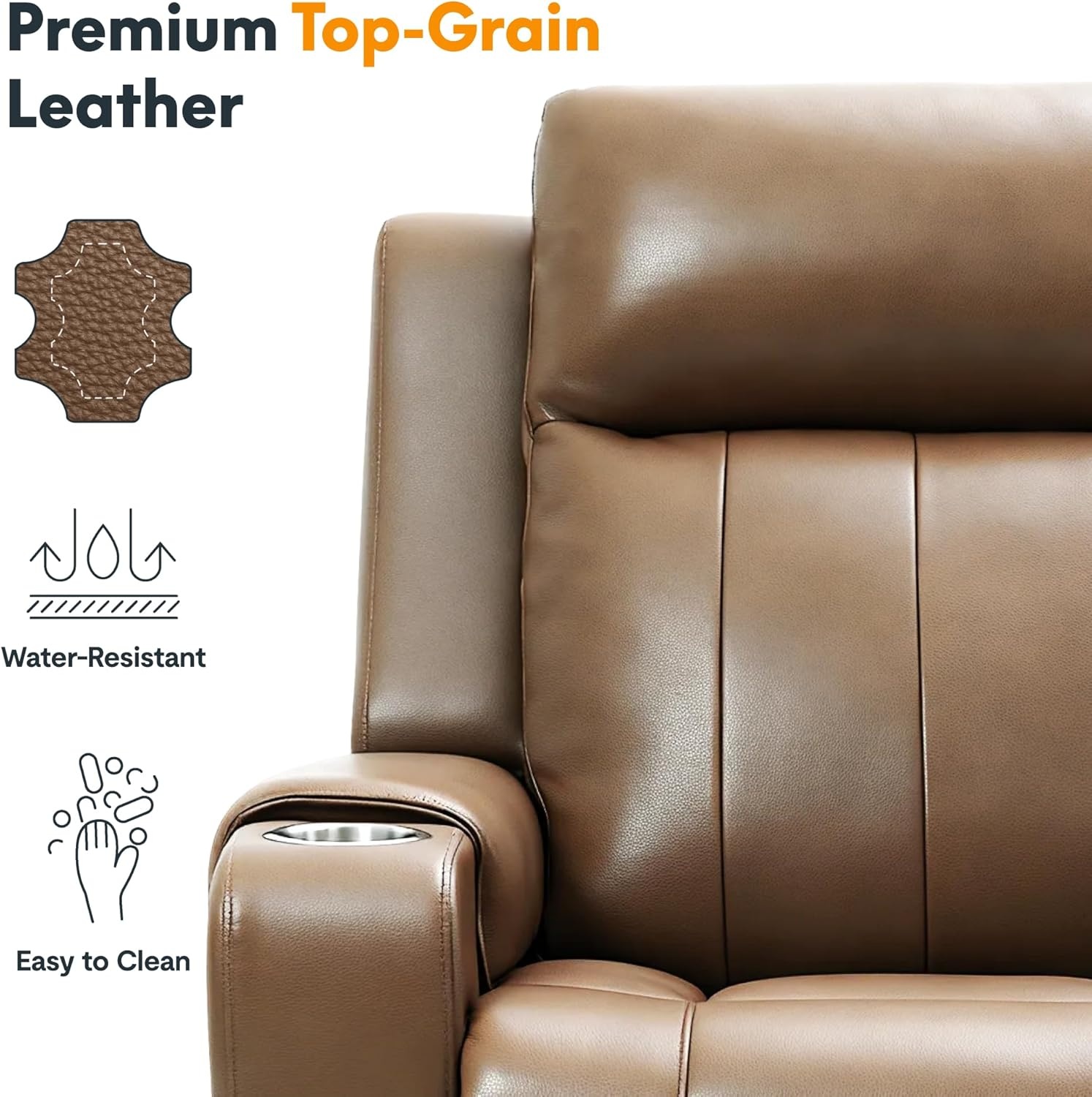 image:imageFLEXISPOT Truffle Genuine Leather Power Recliner for Adults Electric ZeroWall Hugger 12 Clearance RV Recliner wAdjustable Headrest Massage amp Heat Home Theater Sofa FSCCertified Latte