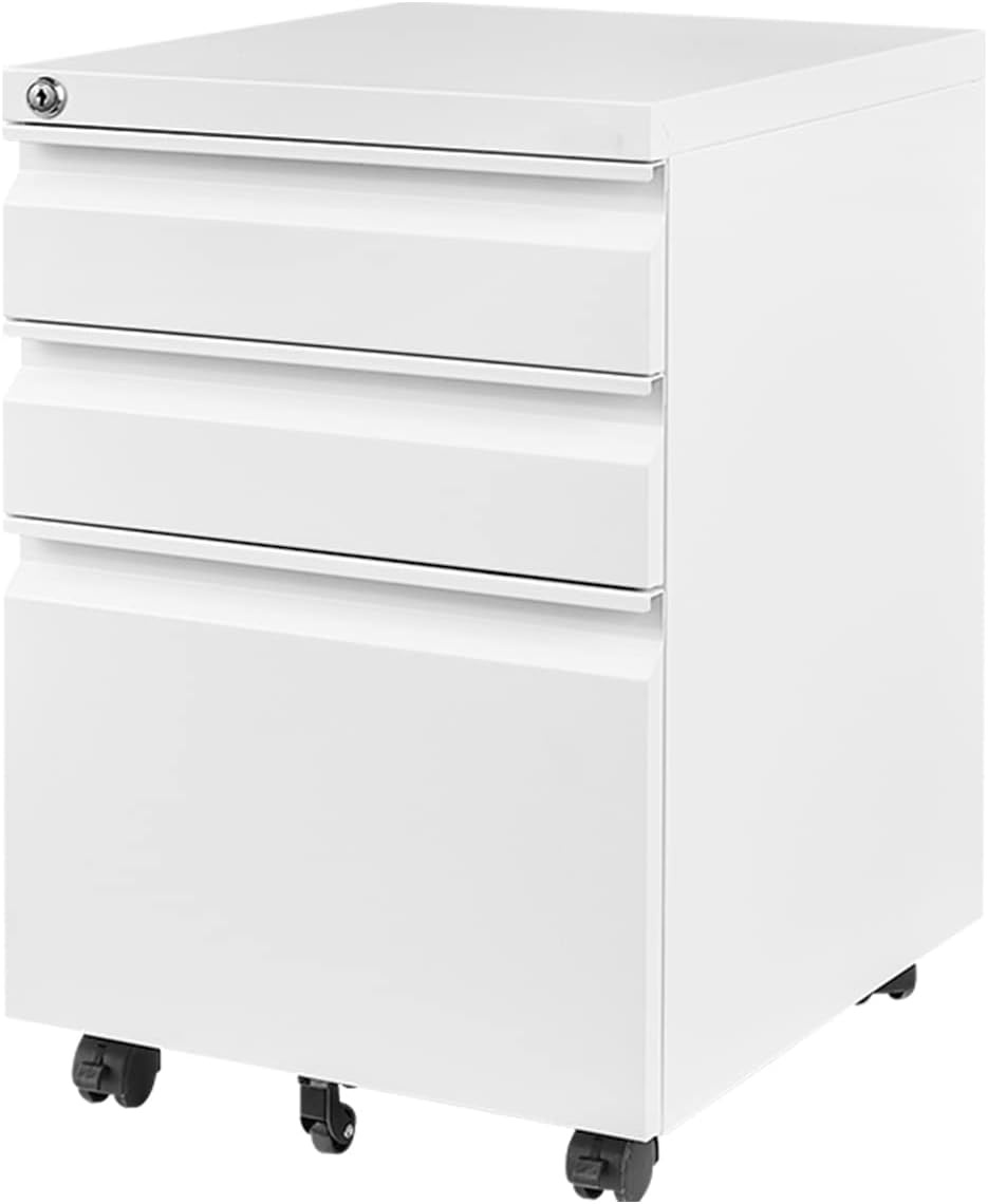 image:imageFLEXISPOT 3Drawer Metal Mobile Filing Cabinet for Home Office Under Desk Storage with Lock Keys LegalLetterA4 File Organizer Fully Assembled Except Wheels BlackWhitepro