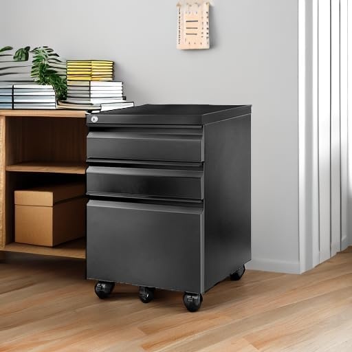 image:imageFLEXISPOT 3Drawer Metal Mobile Filing Cabinet for Home Office Under Desk Storage with Lock Keys LegalLetterA4 File Organizer Fully Assembled Except Wheels BlackBlack