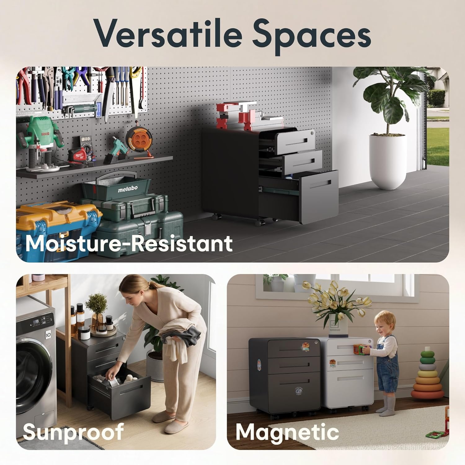 image:imageFLEXISPOT 3Drawer Metal Mobile Filing Cabinet for Home Office Under Desk Storage with Lock Keys LegalLetterA4 File Organizer Fully Assembled Except Wheels BlackBlack