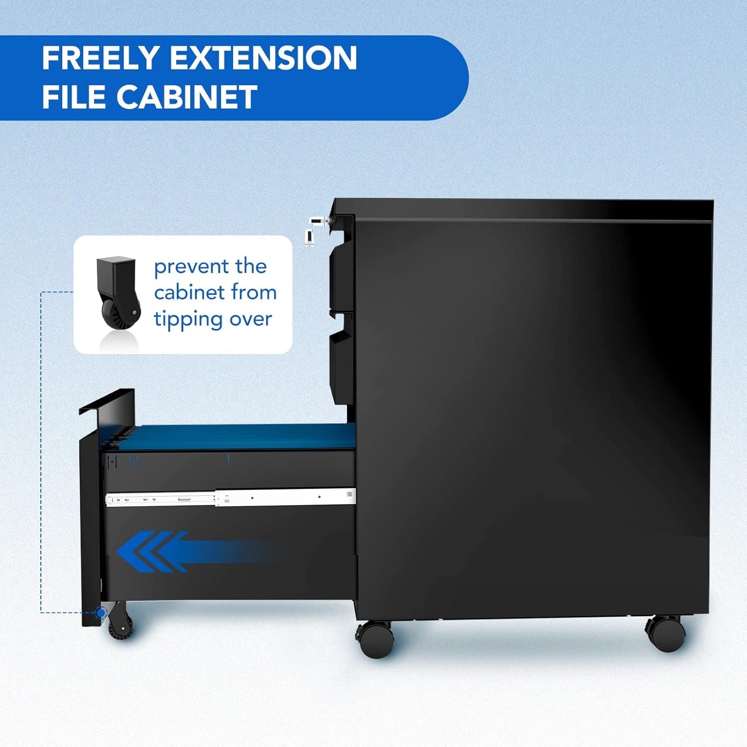 image:imageFLEXISPOT 3Drawer Metal Mobile Filing Cabinet for Home Office Under Desk Storage with Lock Keys LegalLetterA4 File Organizer Fully Assembled Except Wheels BlackBlack