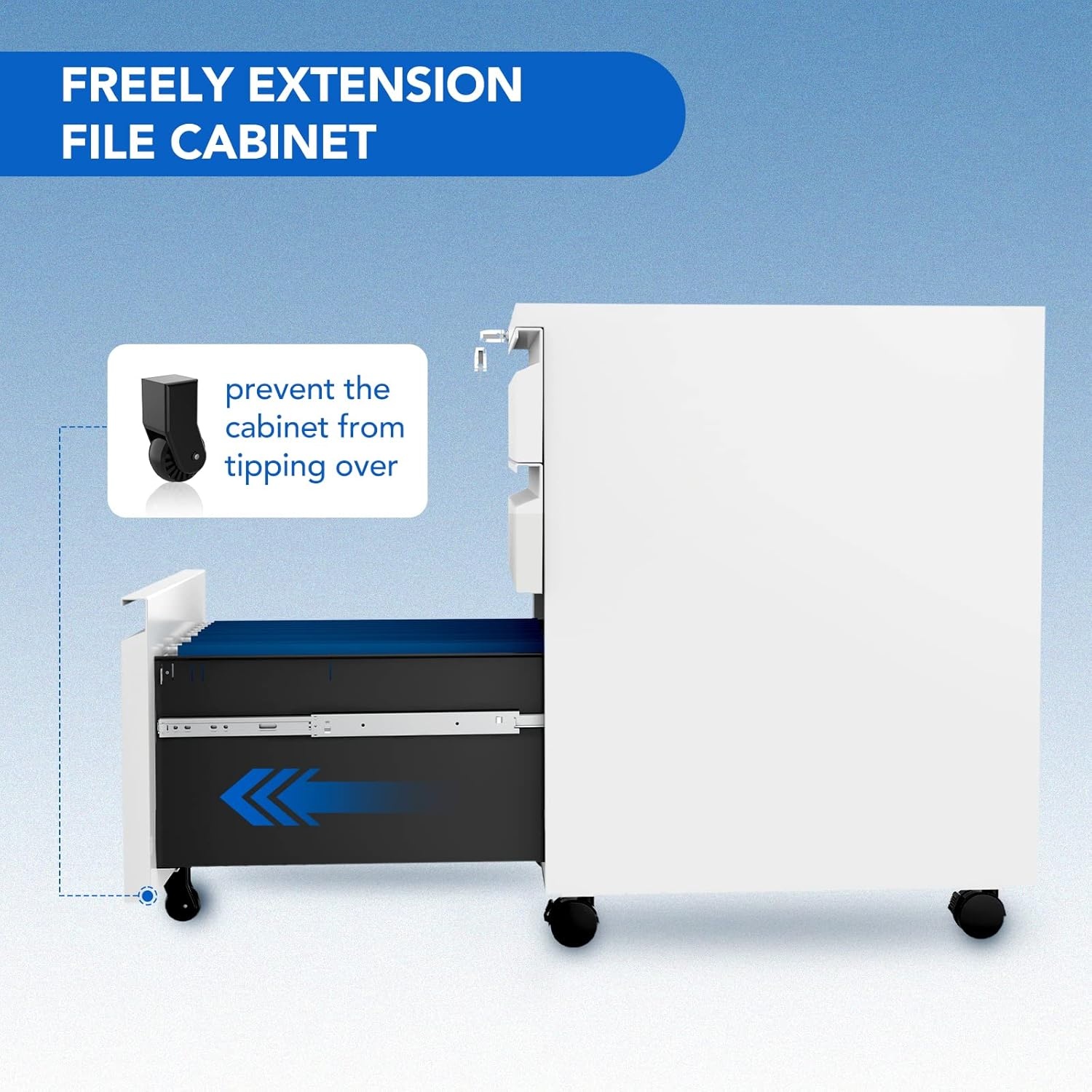 image:imageFLEXISPOT 3Drawer Metal Mobile Filing Cabinet for Home Office Under Desk Storage with Lock Keys LegalLetterA4 File Organizer Fully Assembled Except Wheels BlackWhitepro