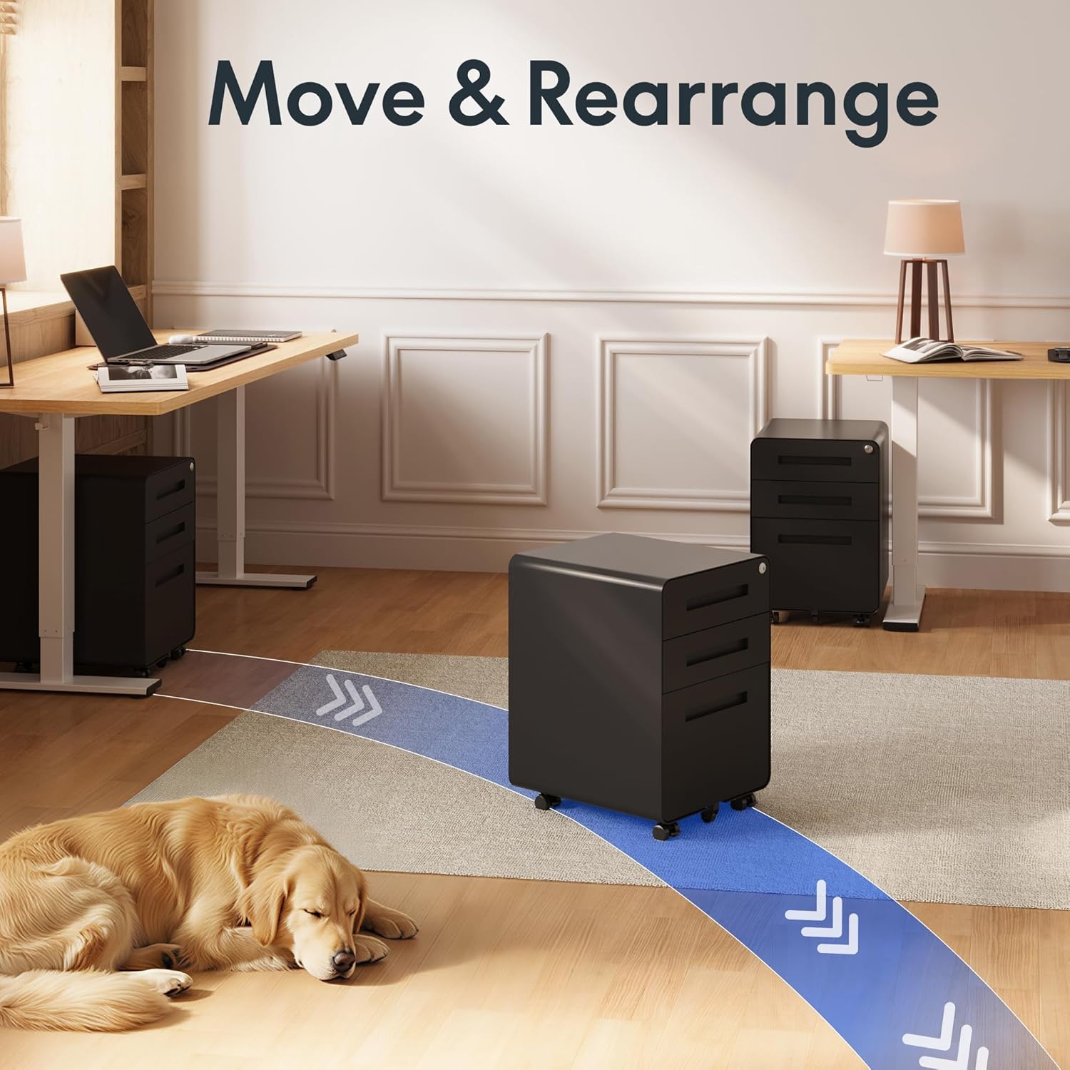 image:imageFLEXISPOT 3Drawer Metal Mobile Filing Cabinet for Home Office Under Desk Storage with Lock Keys LegalLetterA4 File Organizer Fully Assembled Except Wheels BlackBlack