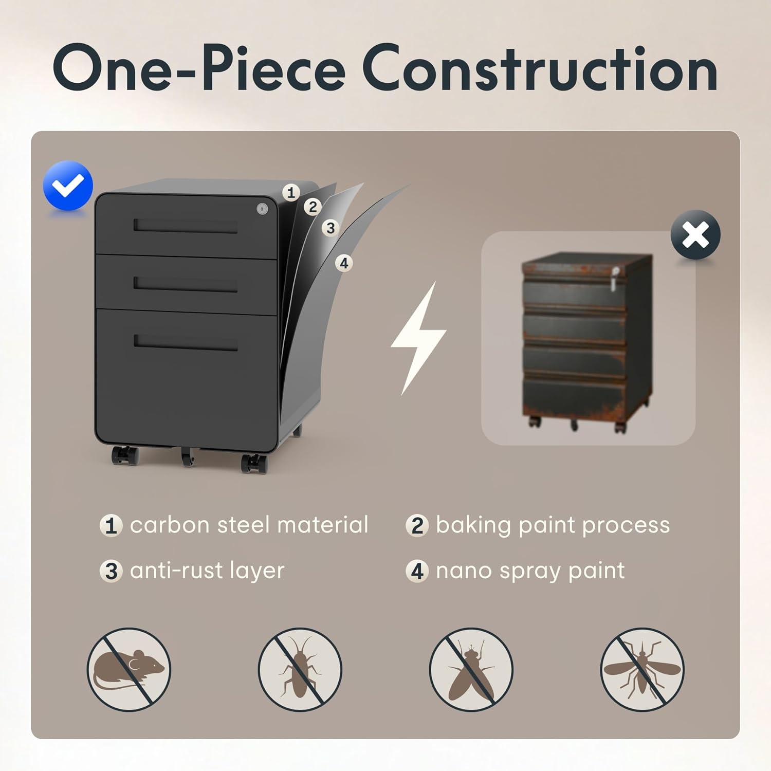image:imageFLEXISPOT 3Drawer Metal Mobile Filing Cabinet for Home Office Under Desk Storage with Lock Keys LegalLetterA4 File Organizer Fully Assembled Except Wheels BlackBlack