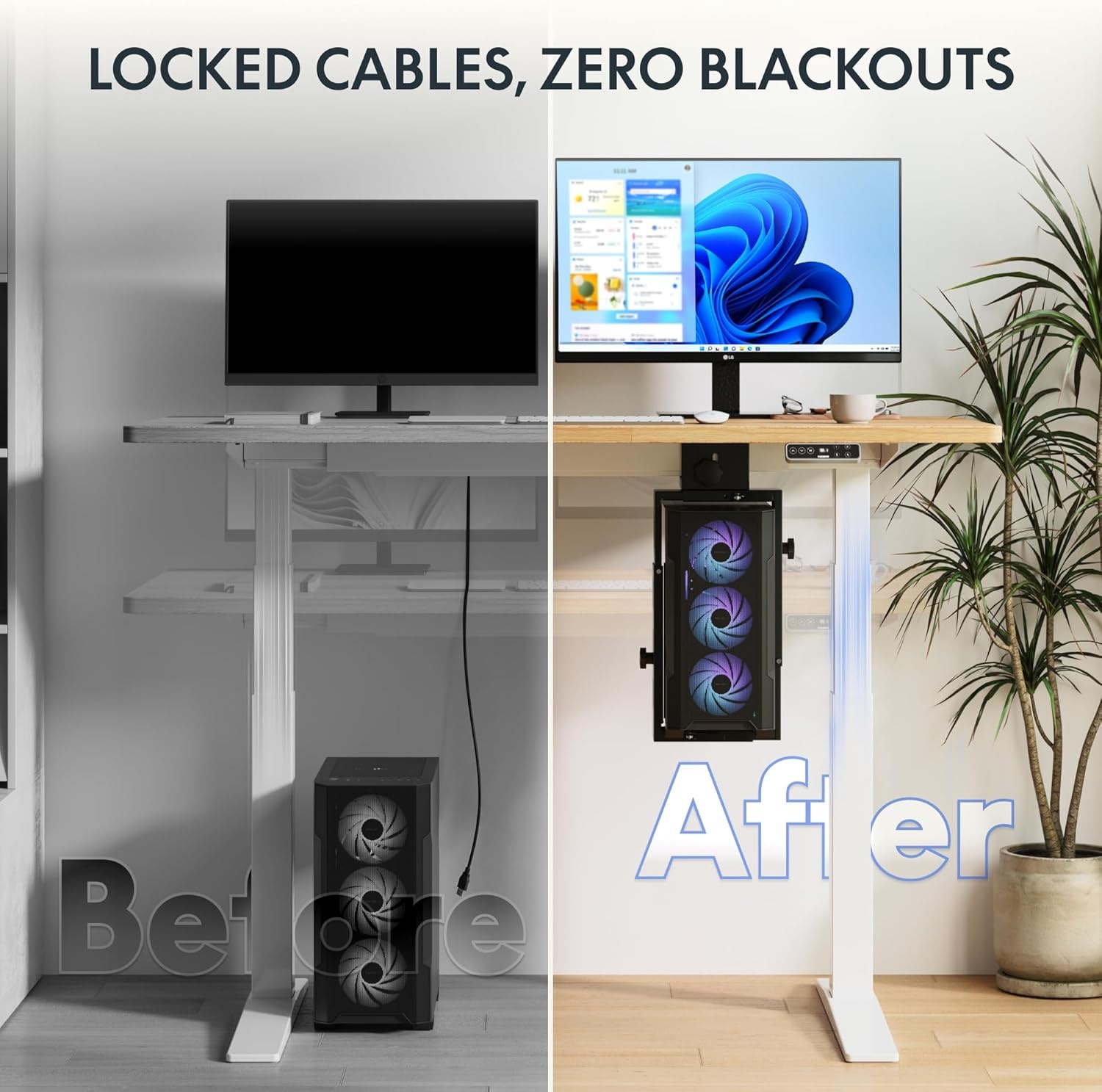 image:imageFLEXISPOT Computer Tower Stand PC Stand up to 44lbs CPU Holder Adjustable Height and Width Fits MidTower and MiniTower For SinglecrossbeamFor Dualcrossbeam