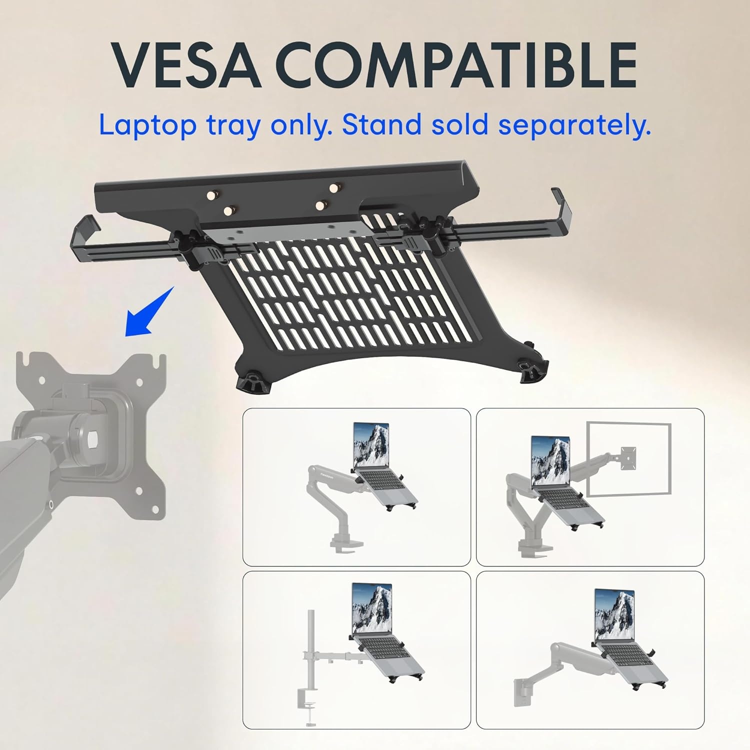 image:imageFlexiSpot Laptop Tray for Monitor Arm VESA Mount 75x75amp100x100mm Fits Laptops up to 173in Notebook Tray with Lockable Clips for Home Office Tray Only BlackBlack