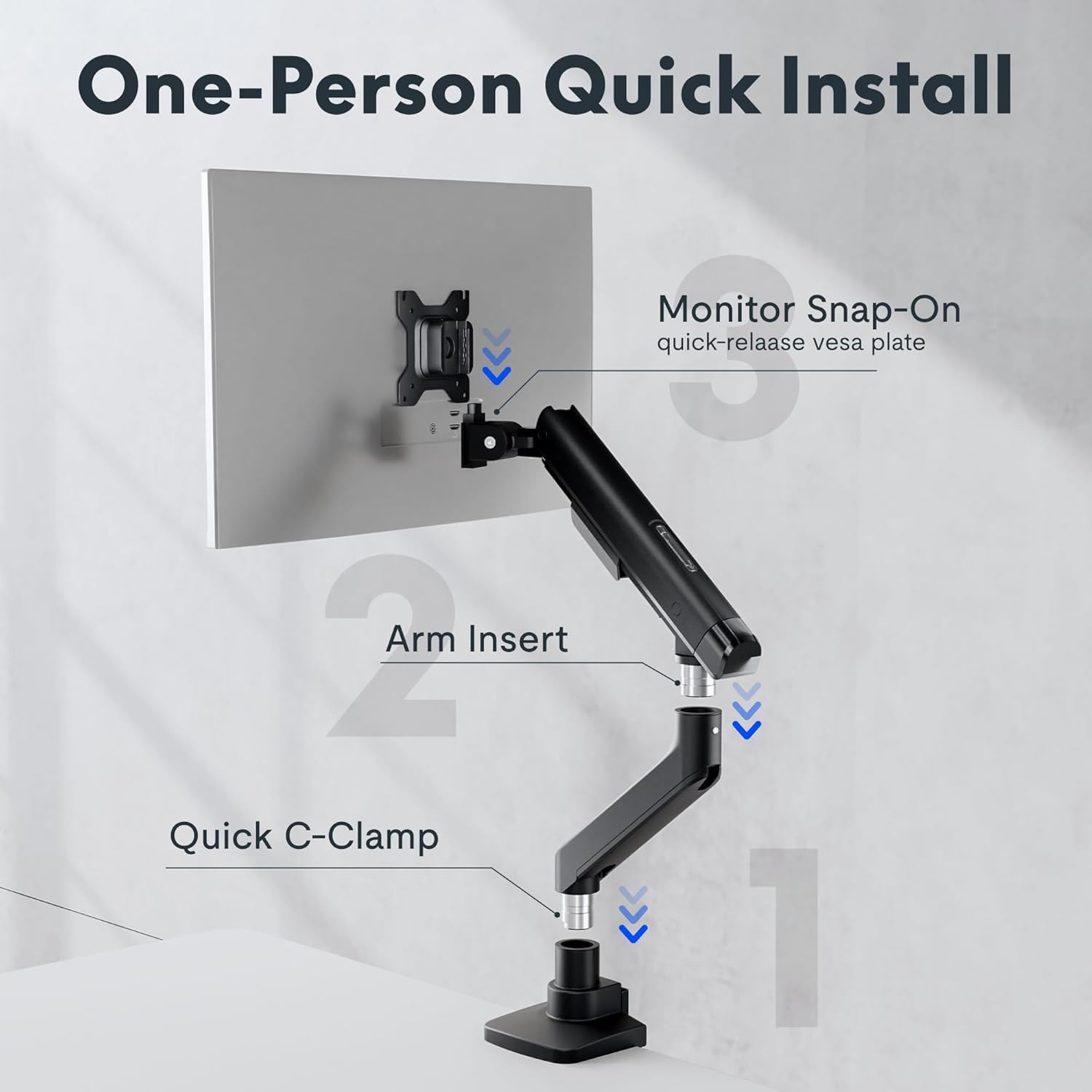 image:imageFlexiSpot Single Monitor Arm Premium Aluminum Monitor Desk Mount Fits Screen up to 35 Inches 1984 lbs Fully Adjustable Monitor Stand with CClamp amp Grommet Base for Home Office Gun GrayBlack