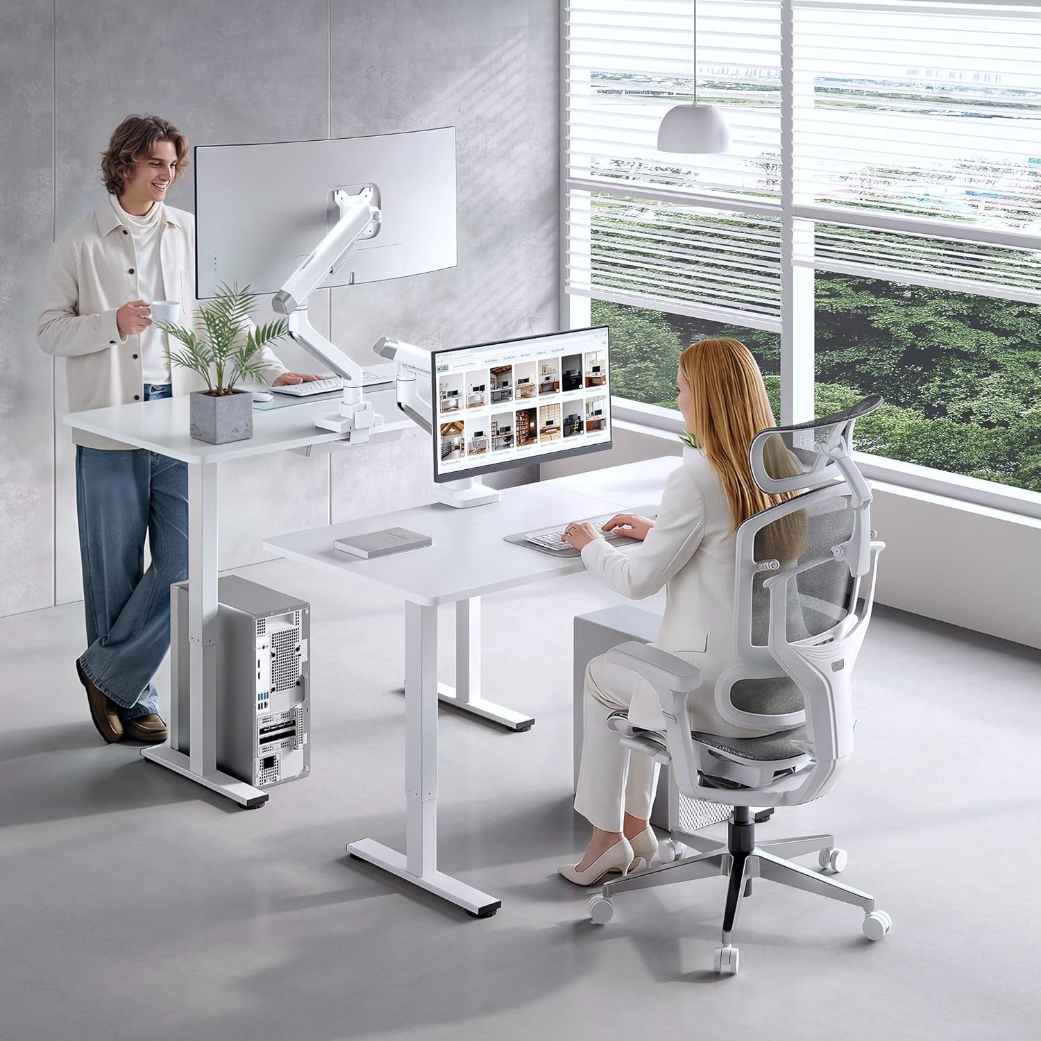 image:imageFlexiSpot Single Monitor Arm Premium Aluminum Monitor Desk Mount Fits Screen up to 35 Inches 1984 lbs Fully Adjustable Monitor Stand with CClamp amp Grommet Base for Home Office Gun GrayWhite