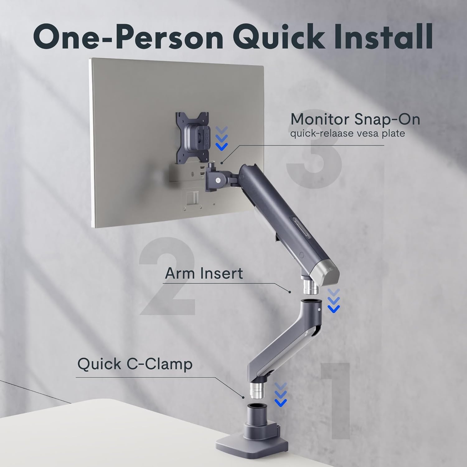 image:imageFlexiSpot Single Monitor Arm Premium Aluminum Monitor Desk Mount Fits Screen up to 35 Inches 1984 lbs Fully Adjustable Monitor Stand with CClamp amp Grommet Base for Home Office Gun GrayGun Gray