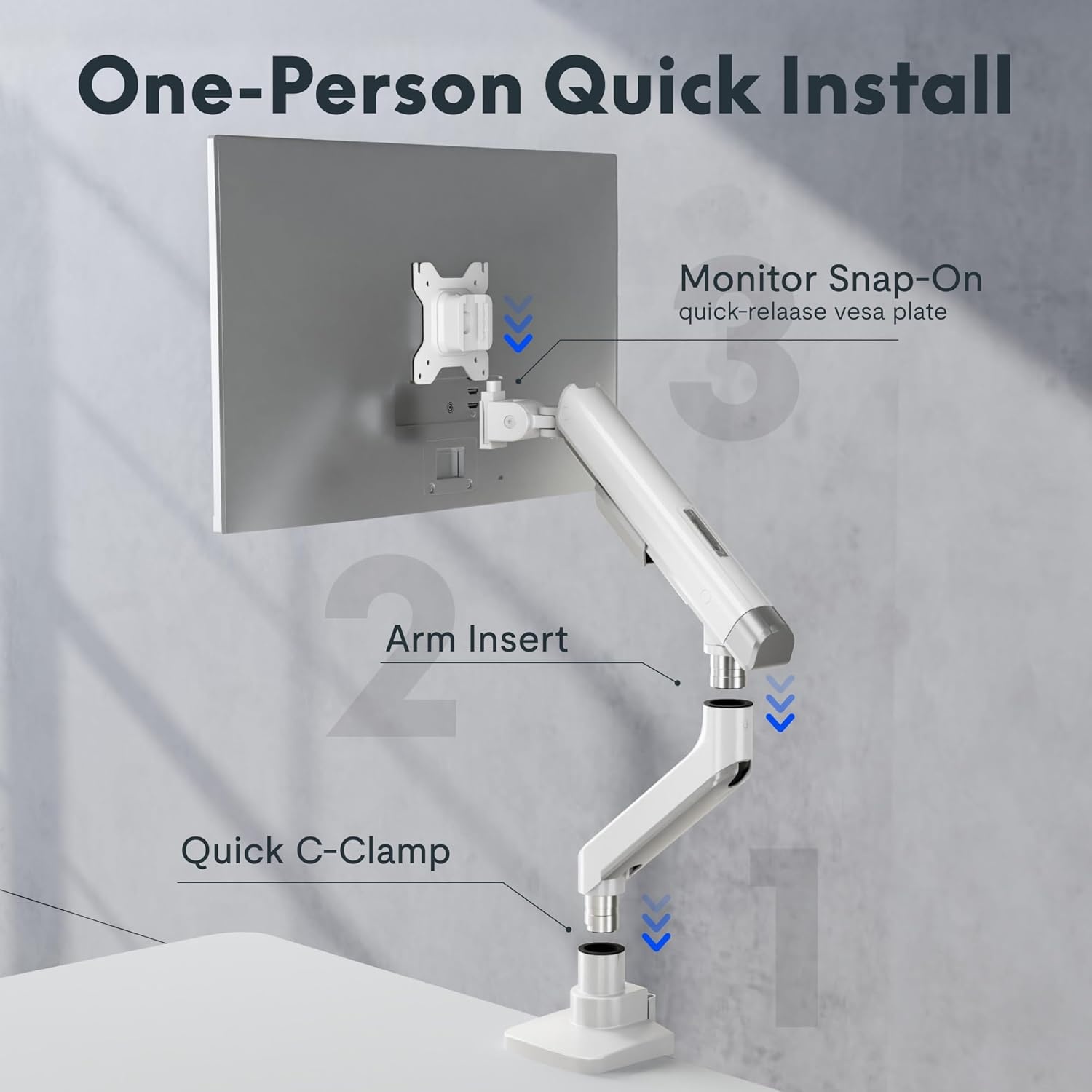 image:imageFlexiSpot Single Monitor Arm Premium Aluminum Monitor Desk Mount Fits Screen up to 35 Inches 1984 lbs Fully Adjustable Monitor Stand with CClamp amp Grommet Base for Home Office Gun GrayWhite