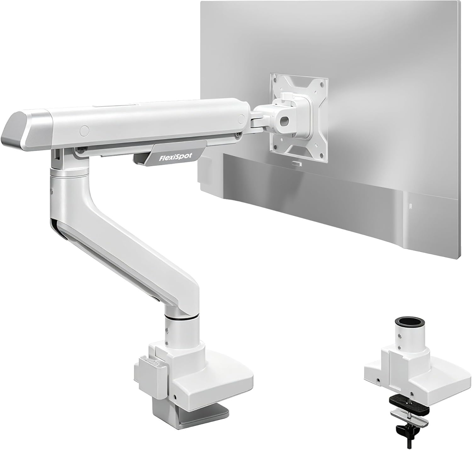 image:imageFlexiSpot Single Monitor Arm Premium Aluminum Monitor Desk Mount Fits Screen up to 35 Inches 1984 lbs Fully Adjustable Monitor Stand with CClamp amp Grommet Base for Home Office Gun GrayWhite