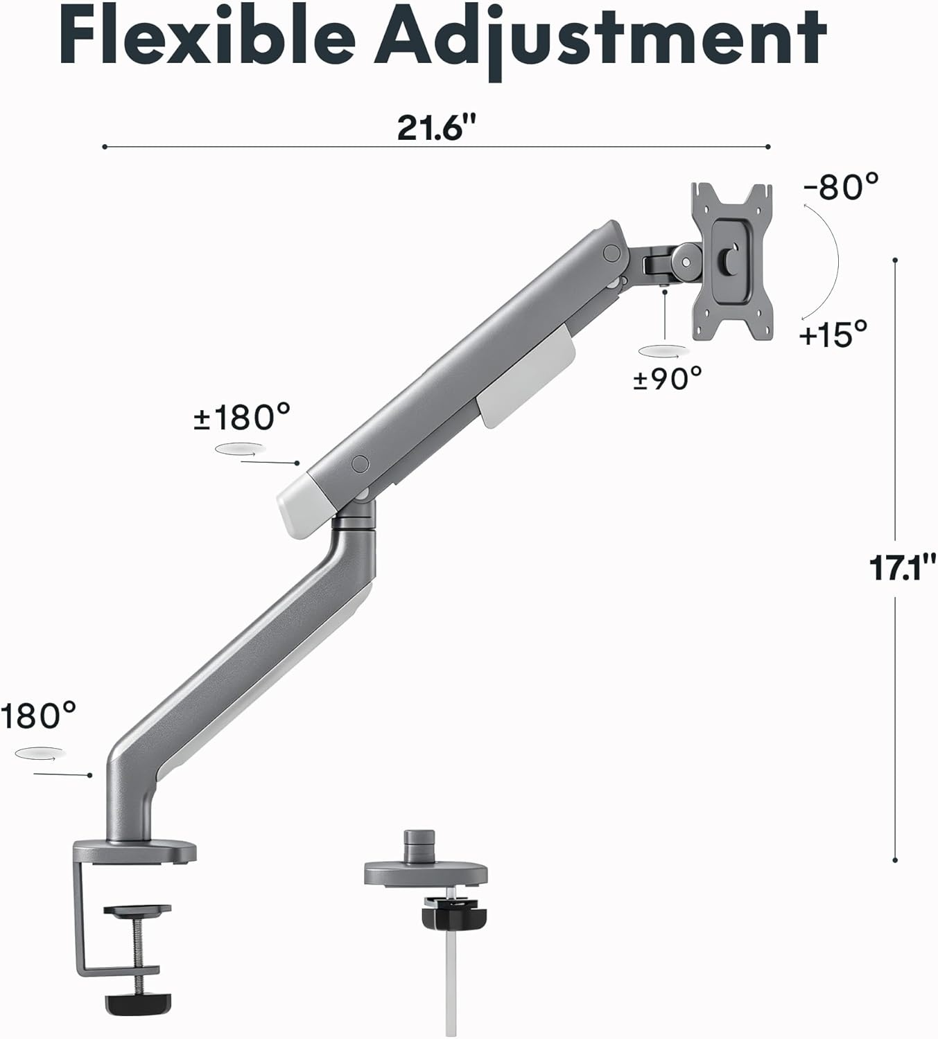 image:imageFlexiSpot Single Monitor Arm Premium Aluminum Monitor Desk Mount Fits Screen up to 35 Inches 1984 lbs Fully Adjustable Monitor Stand with CClamp amp Grommet Base for Home Office Gun GrayGun Gray