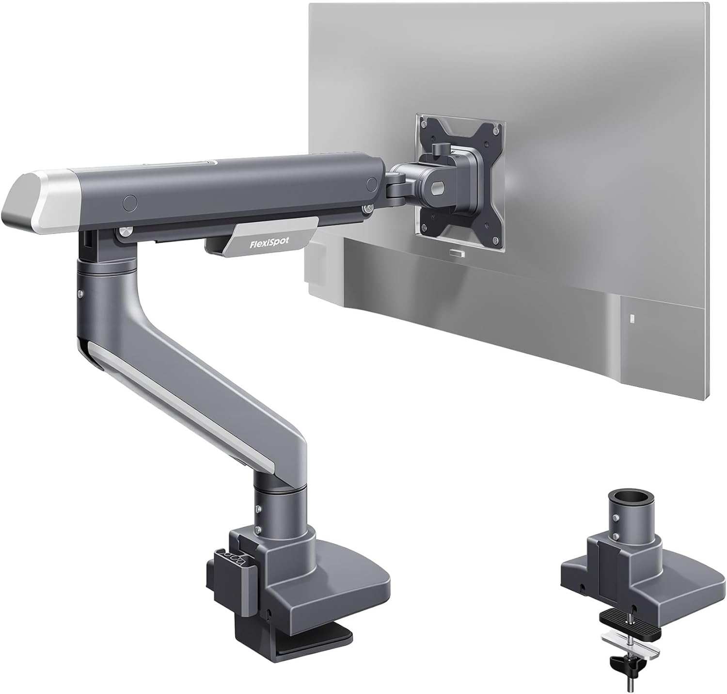 image:imageFlexiSpot Single Monitor Arm Premium Aluminum Monitor Desk Mount Fits Screen up to 35 Inches 1984 lbs Fully Adjustable Monitor Stand with CClamp amp Grommet Base for Home Office Gun GrayGun Gray