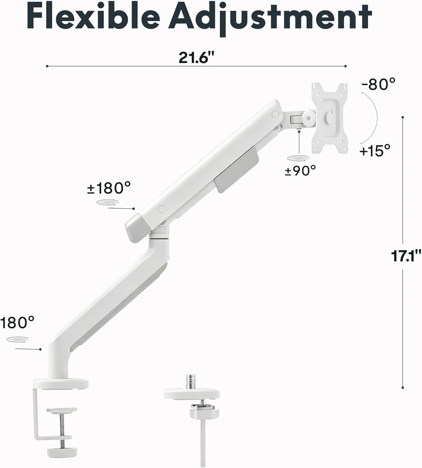 image:imageFlexiSpot Single Monitor Arm Premium Aluminum Monitor Desk Mount Fits Screen up to 35 Inches 1984 lbs Fully Adjustable Monitor Stand with CClamp amp Grommet Base for Home Office Gun GrayWhite