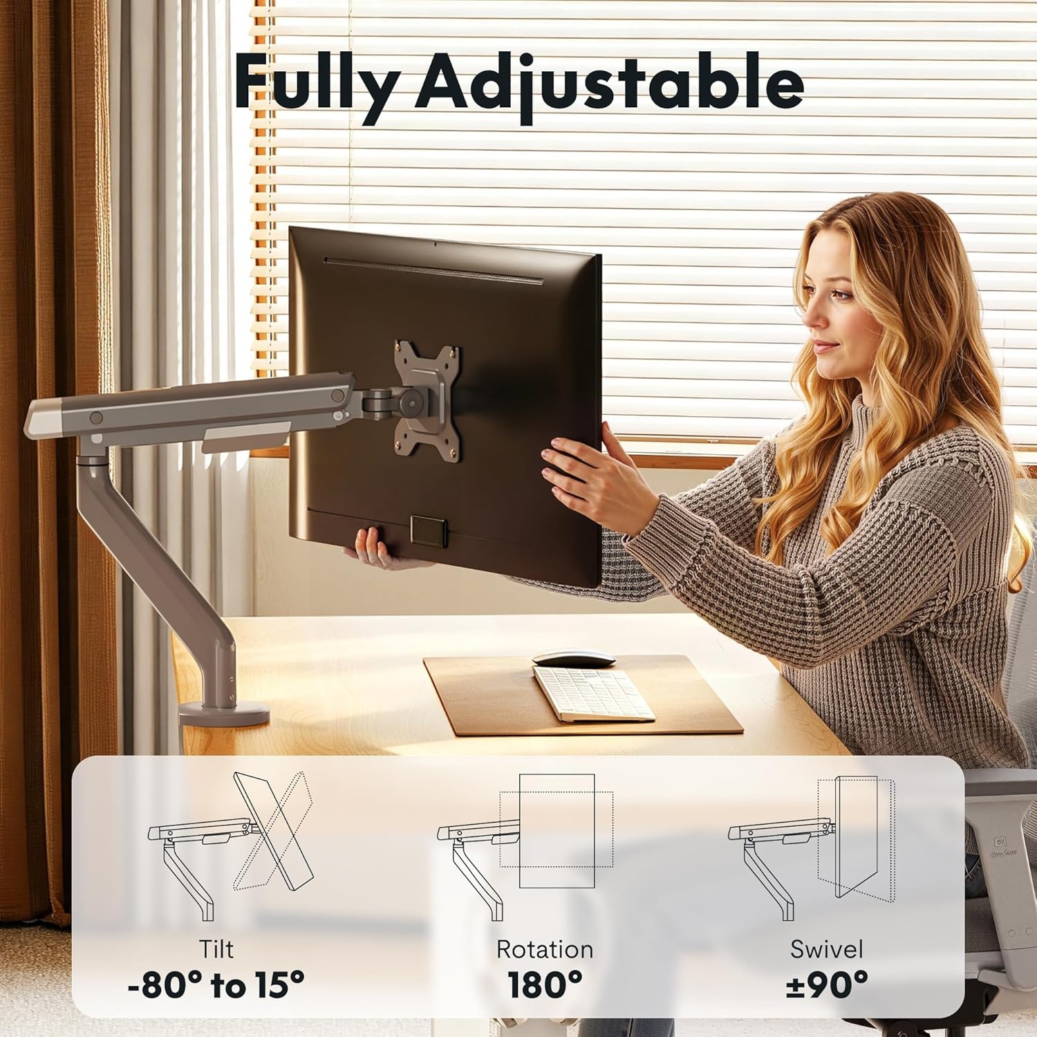 image:imageFlexiSpot Single Monitor Arm Premium Aluminum Monitor Desk Mount Fits Screen up to 35 Inches 1984 lbs Fully Adjustable Monitor Stand with CClamp amp Grommet Base for Home Office Gun GrayGun Gray
