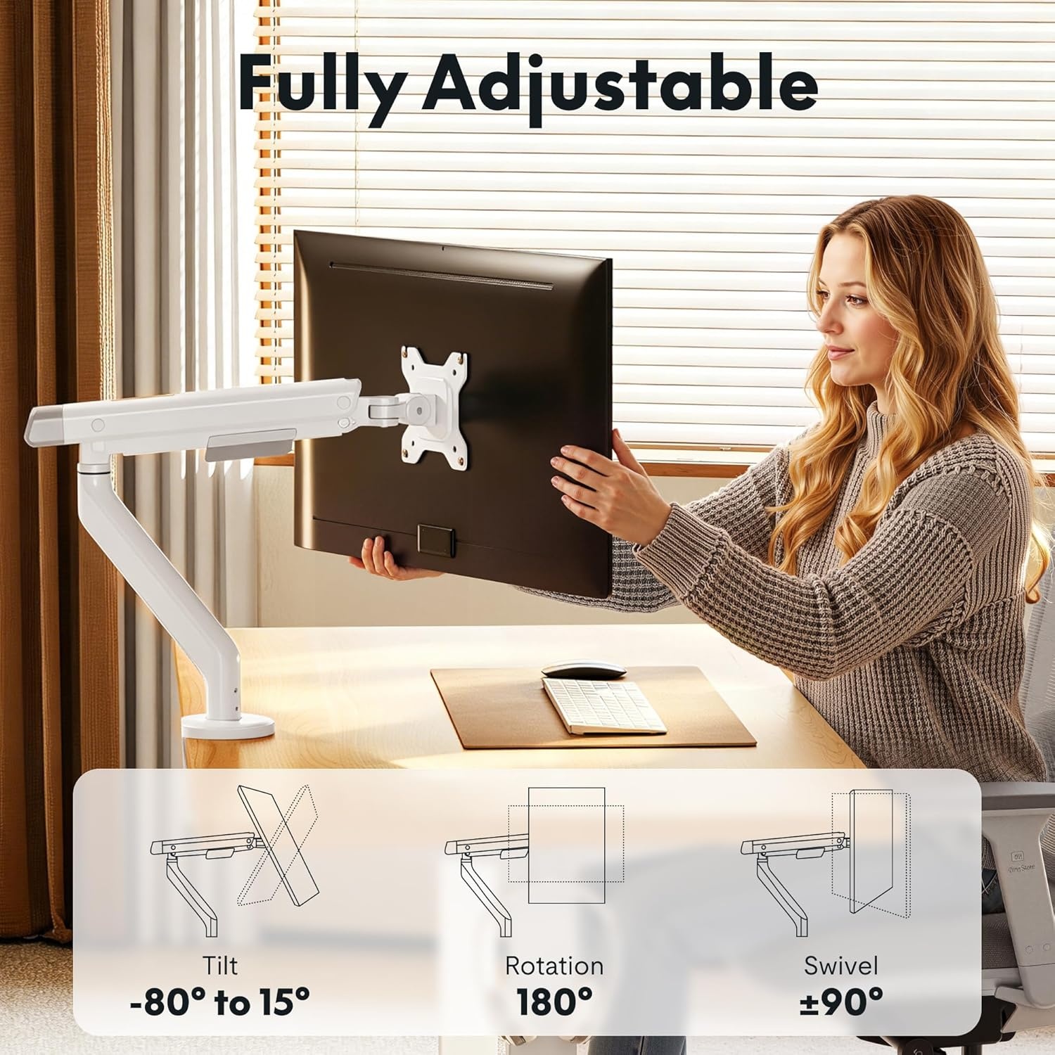image:imageFlexiSpot Single Monitor Arm Premium Aluminum Monitor Desk Mount Fits Screen up to 35 Inches 1984 lbs Fully Adjustable Monitor Stand with CClamp amp Grommet Base for Home Office Gun GrayWhite