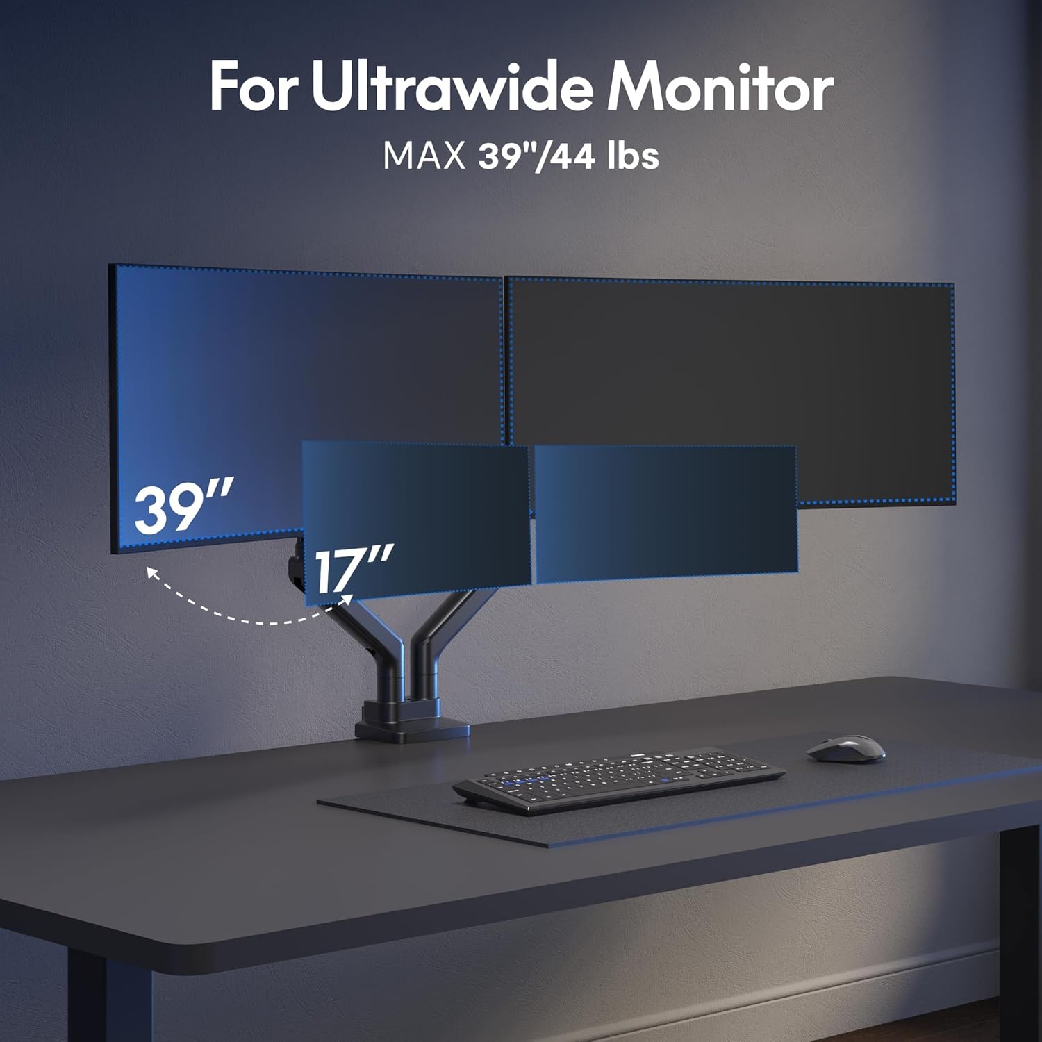 image:imageFlexiSpot Ultrawide Monitor Arm Monitor Stand for 17 to 49 inch Screens Holds up to 44 Lbs Adjustable Gas Spring Arm with C Clamp amp Grommet Base for Gaming Office 75100 VESA Mount BlackBlack